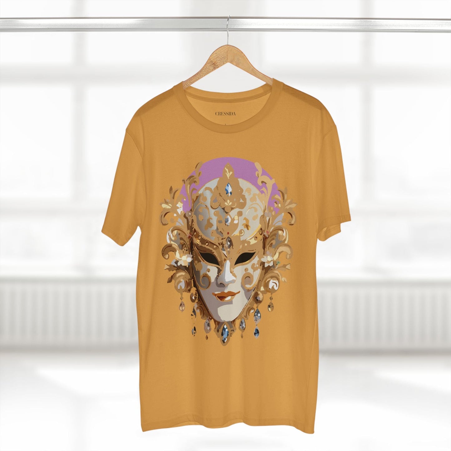 Carnival Mask Graphic T-Shirt Unisex 100 Cotton With Antique Gold Art Design Tee 10