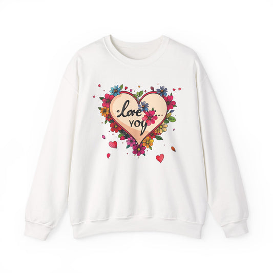 Floral Heart Love Sweatshirt Floral Heart Valentines Day Unisex Crewneck Fifty Fifty Cotton Polyester