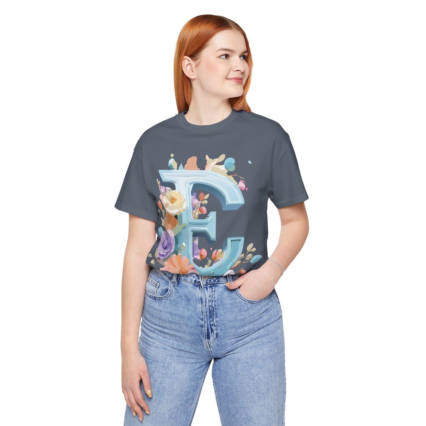 Letter E Graphic Tee Unisex Vintage Inspired Art Design Adelpha Short Sleeve Shirt