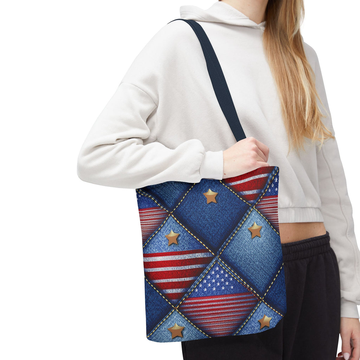 4th of July Graphic Denim Fabric Imitation Print Unisex Canvas Bag Poly Spun 3 Sizes Tote Bag 200-20