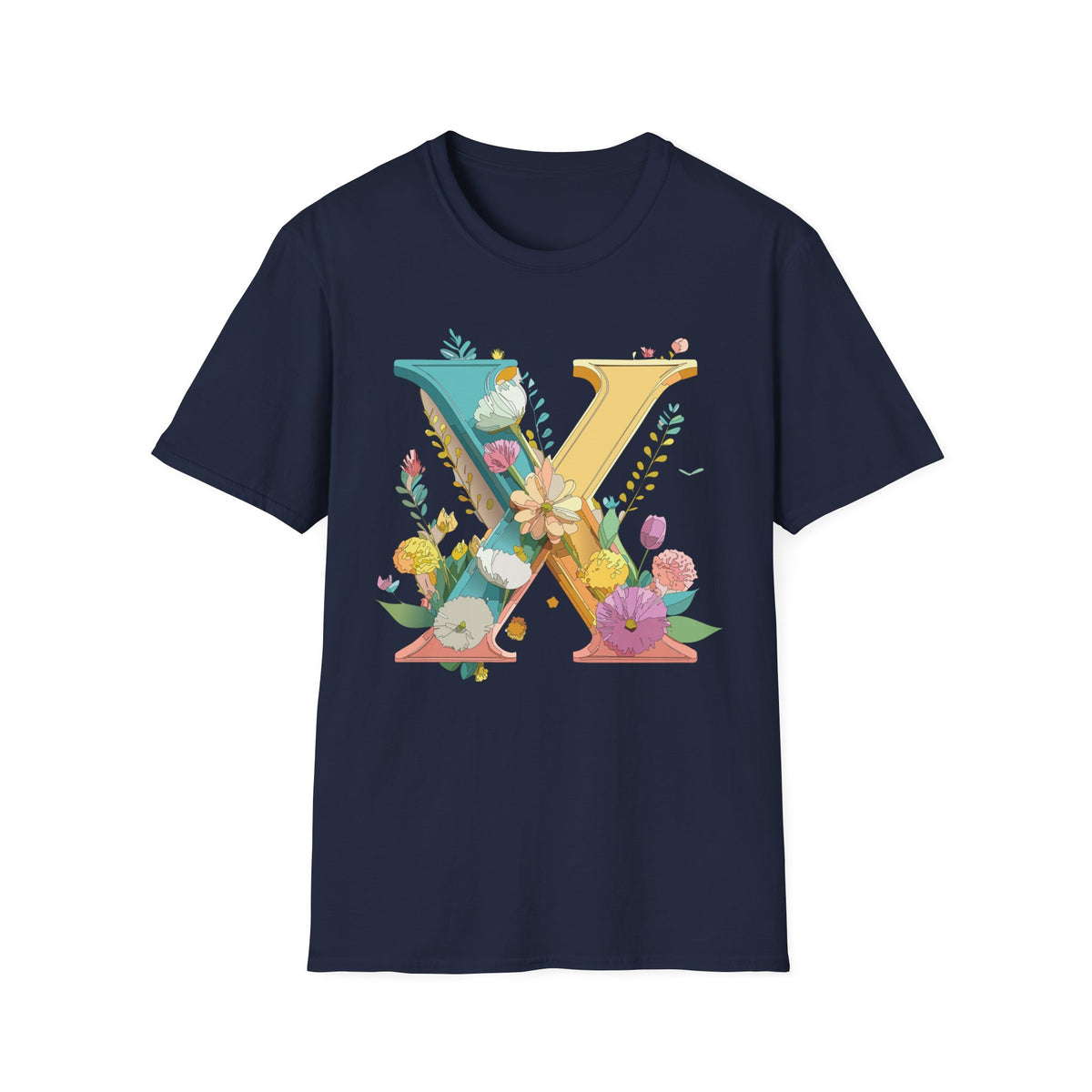 Floral Letter X T-Shirt | Botanical Monogram Initial Tee