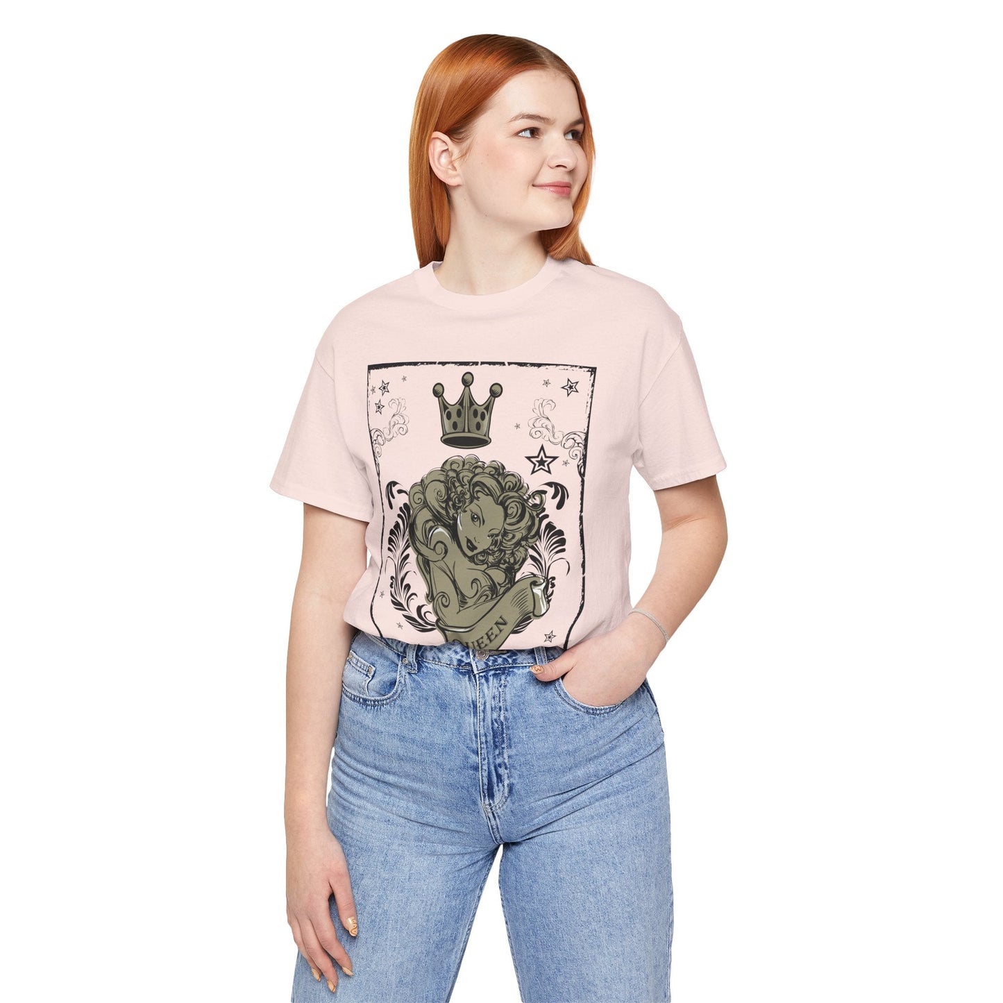 Crown Face Portrait Graphic Tee Vintage Floral Illustration Rock Band T-Shirt
