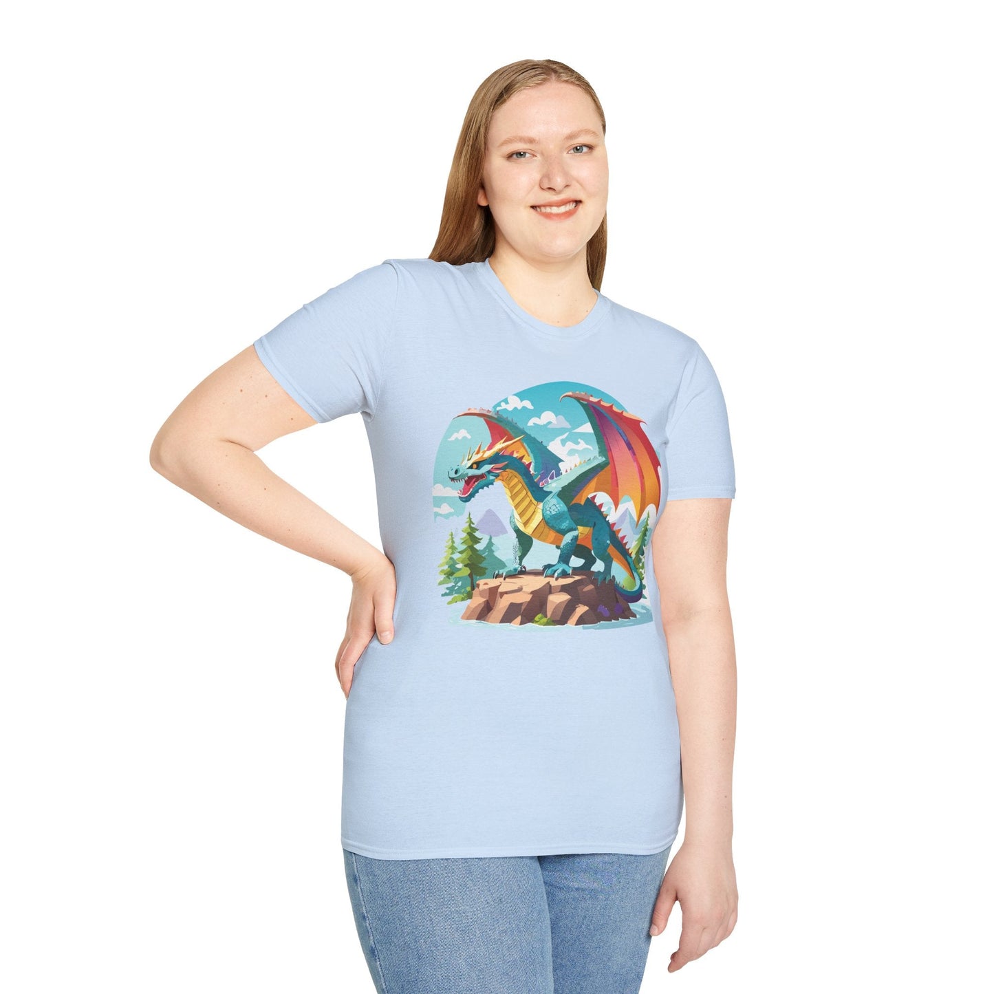Dragon Graphic Tee Unisex Softstyle 100 Percent Ring Spun Cotton Animal Art Print Shirt
