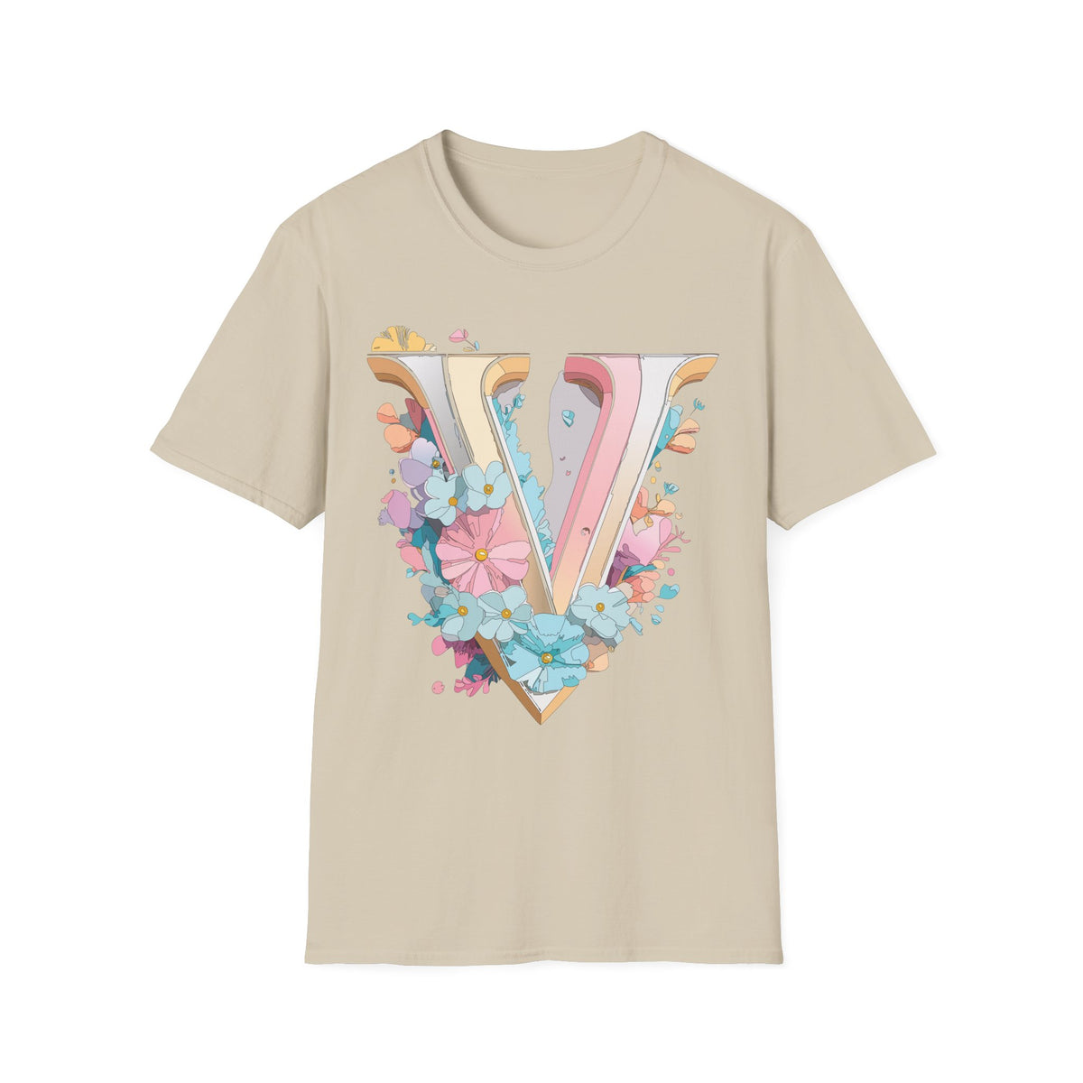 Floral Letter V T-Shirt | Pastel Vintage Monogram Tee