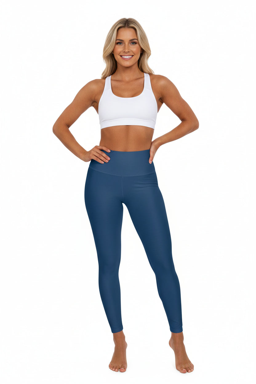 High-Waisted Yale Blue Yoga Leggings Women's Seamless Poly-Span Stretchy Navy Activewear Pants