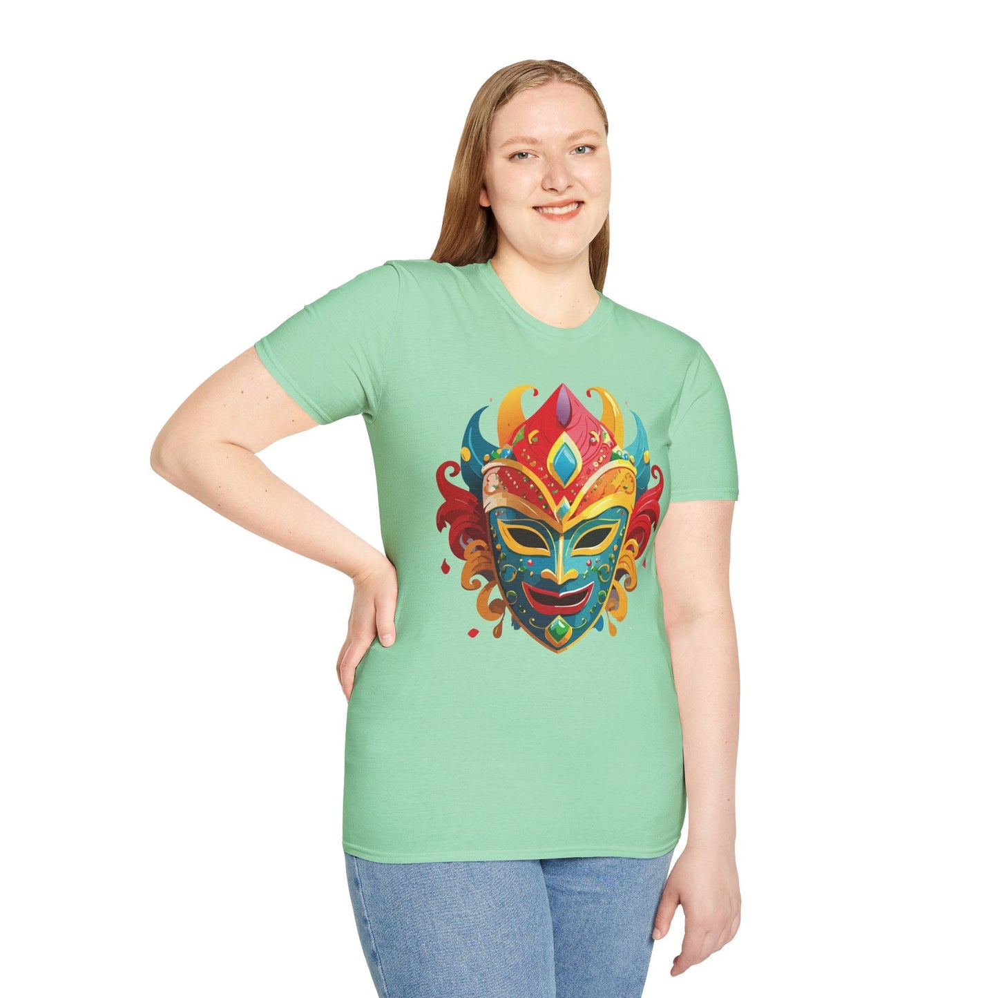 Unisex Mask Tee Shirt Gildan Softstyle 64000 Ring Spun Cotton Breathable Masquerade Design