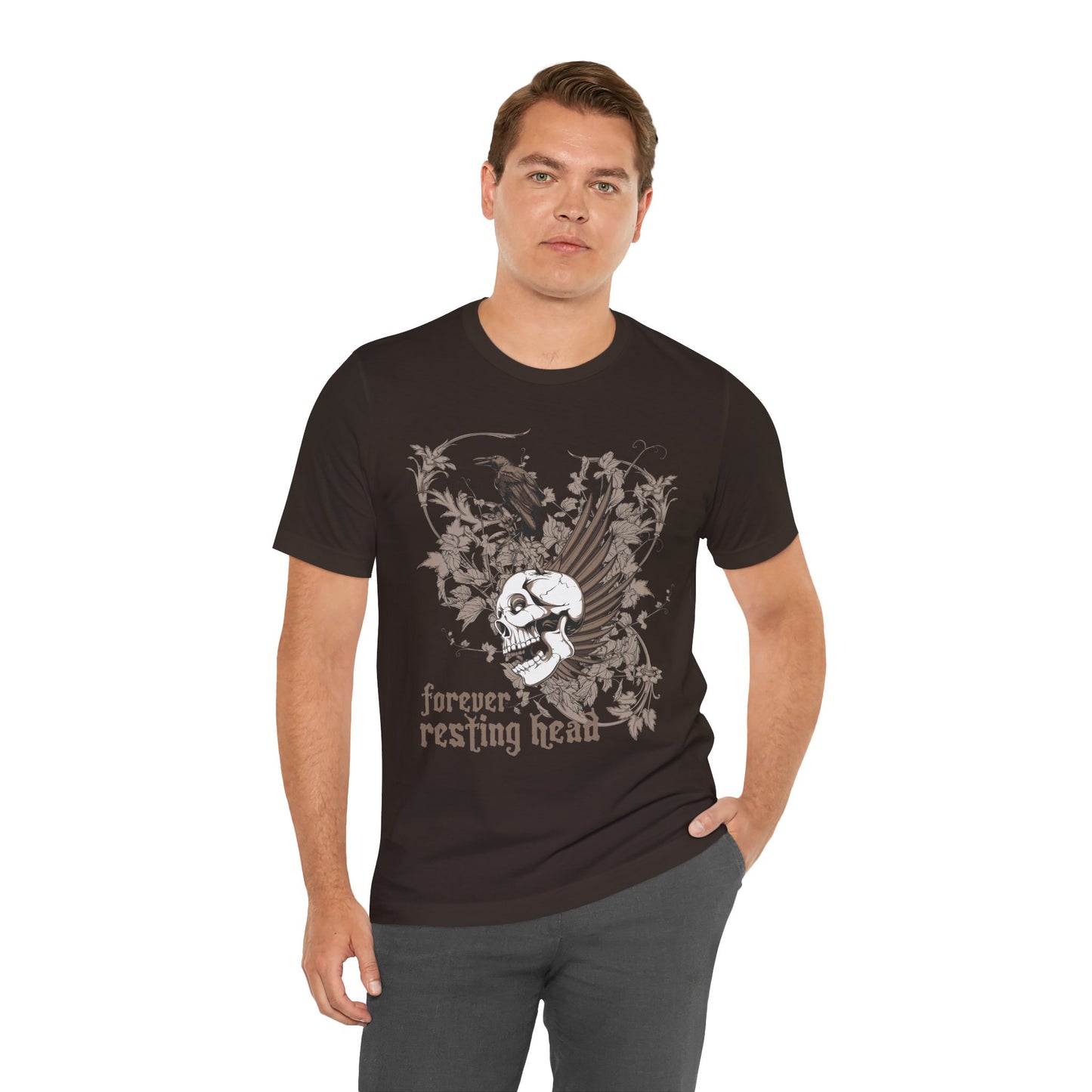 Forever Resting Head Tee, Edgy Graphic Shirt, Music T-Shirt, Gothic Tees, Skull Shirt, Art Design Tee, Skull Graphic Top