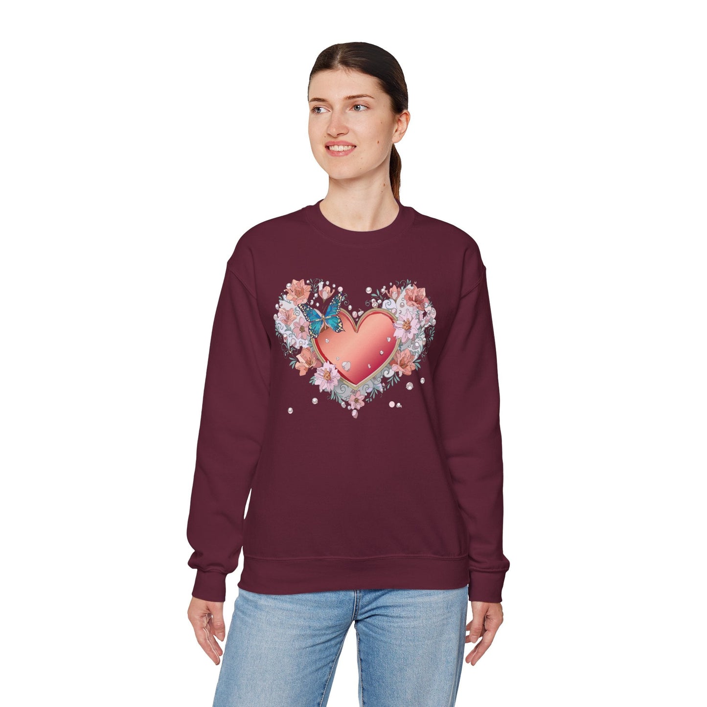 Unisex Floral Heart Sweatshirt With Love Graphic For Valentines Day Gift Cozy Winter Wear