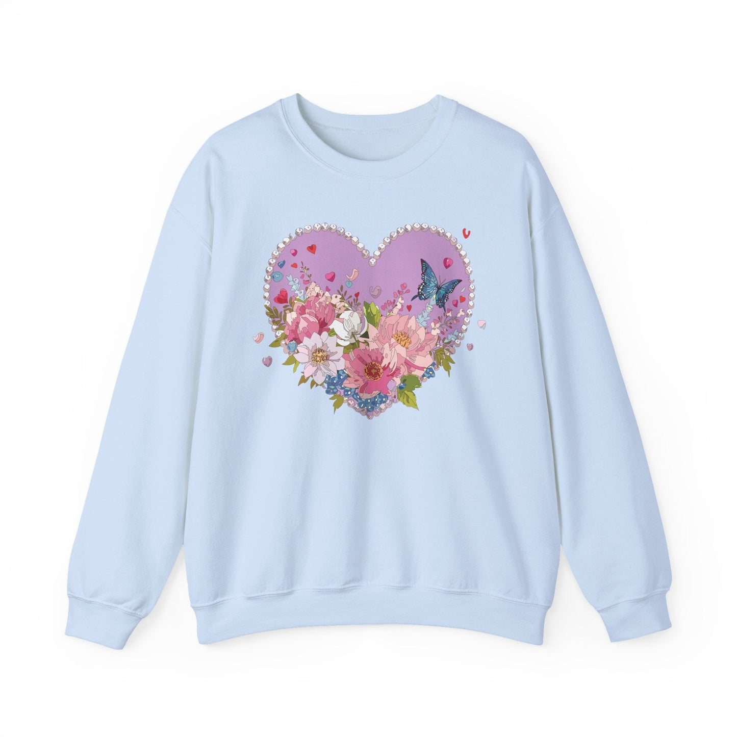 Floral Heart Sweatshirt Unisex Crewneck Valentines Day Heavy Blend Gildan 18000 Cozy Warm
