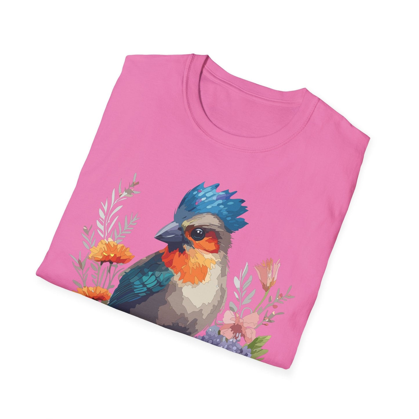 Floral Bird T Shirt Unisex Softstyle Tee 100 Percent Ring Spun Cotton Gildan 64000