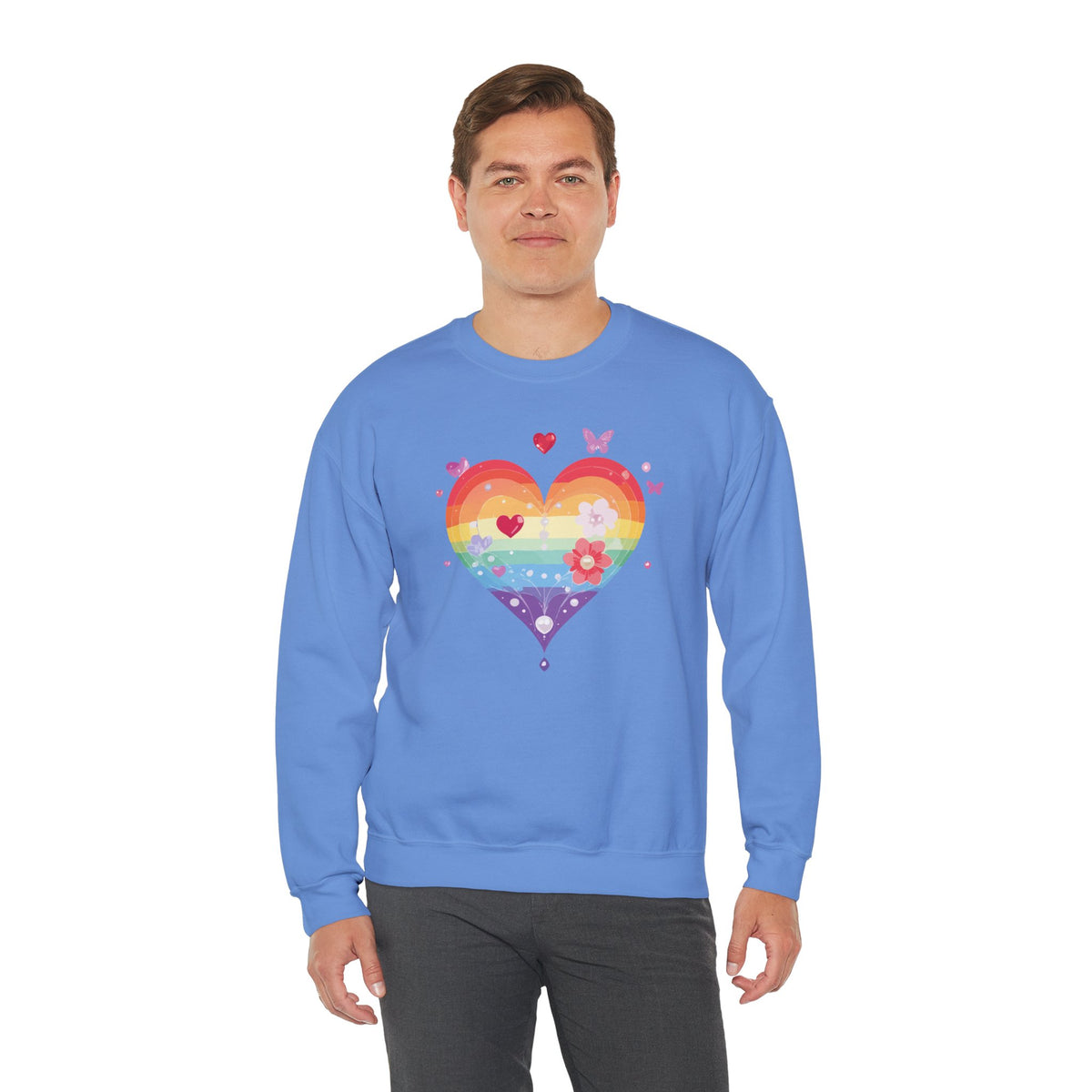 Rainbow Heart Sweatshirt, Floral Heart Sweatshirt, Floral Love Sweatshirt, Valentine's Day Sweatshirt, Rainbow Heart Floral Sweatshirt 115