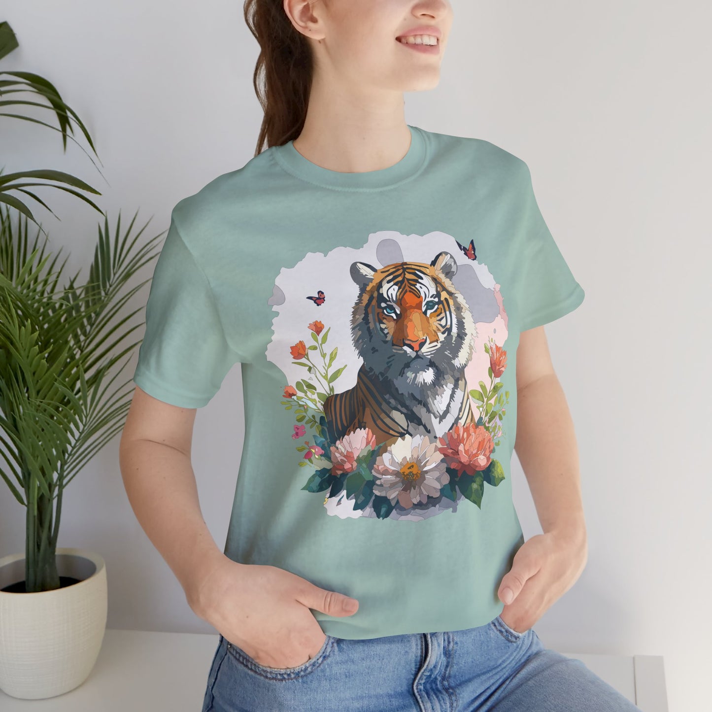 Floral Tiger Graphic Tee, Animal Shirt, Tiger Shirt, Flower Top, T-Shirt with Animal, Art Design