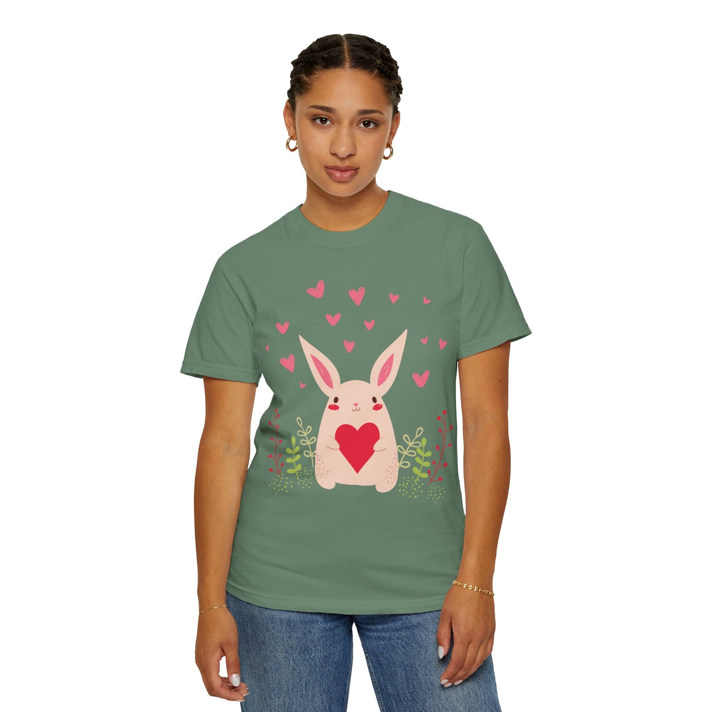 Easter Bunny Heart T-Shirt, Tee Shirt with Easter Signature, T Shirt with Easter Prints, Tee Shirt with Easter Design