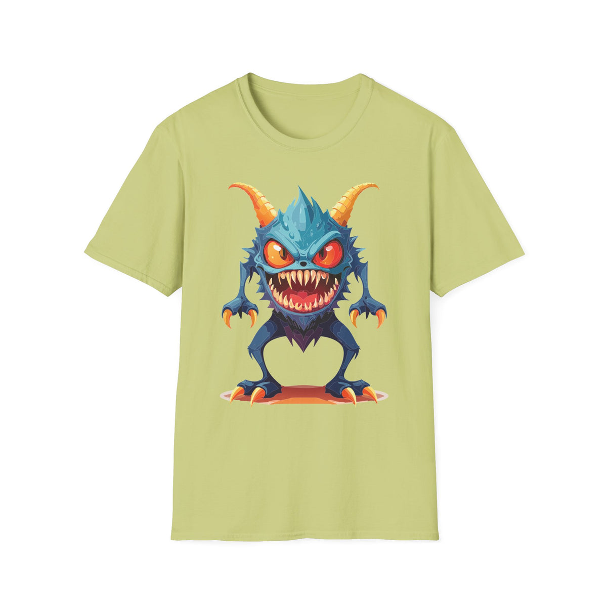 Monster Graphic T-Shirt — Cute Scary Blue Demon Tee for Halloween & Gamer Fans Cartoon Graphic Tee Unisex 100 Cotton Gildan T-Shirt