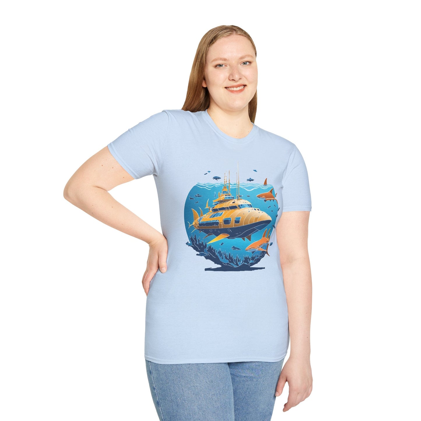 Ocean T Shirt Unisex Gildan Softstyle 64000 100 Percent Cotton Ring Spun U Boat Design Graphic