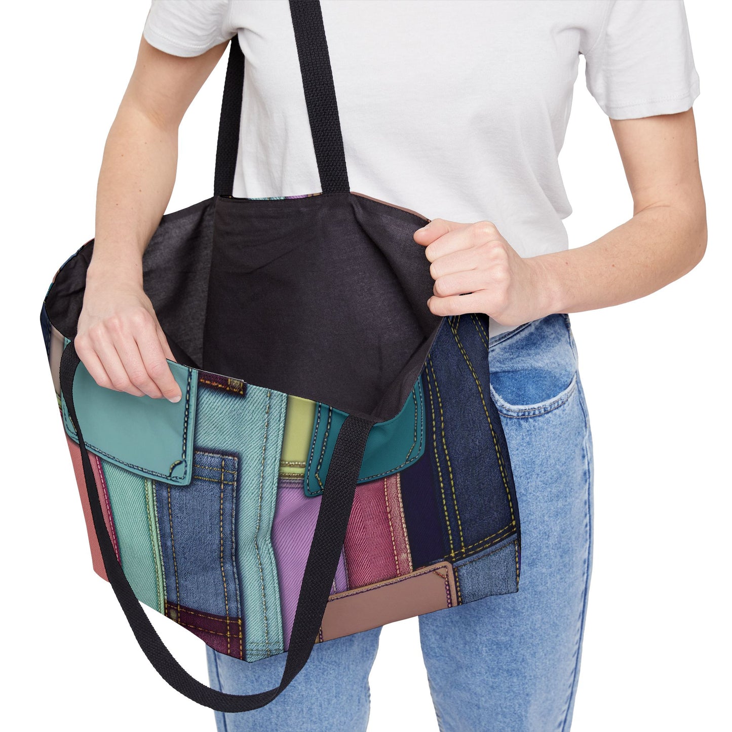 Denim Print Yoga Bag High-Quality 100% Spun Polyester 24x13 Canvas Gym Bag 52