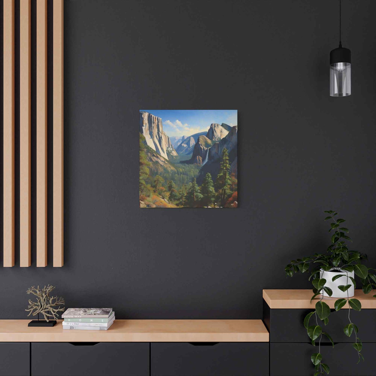 Yosemite Valley Print Canvas, Oil Paint Print 20x20, 24x24, 30x30, 32x32, 36x36 Art Design Print Pine-Wood Inner Frame MC-60