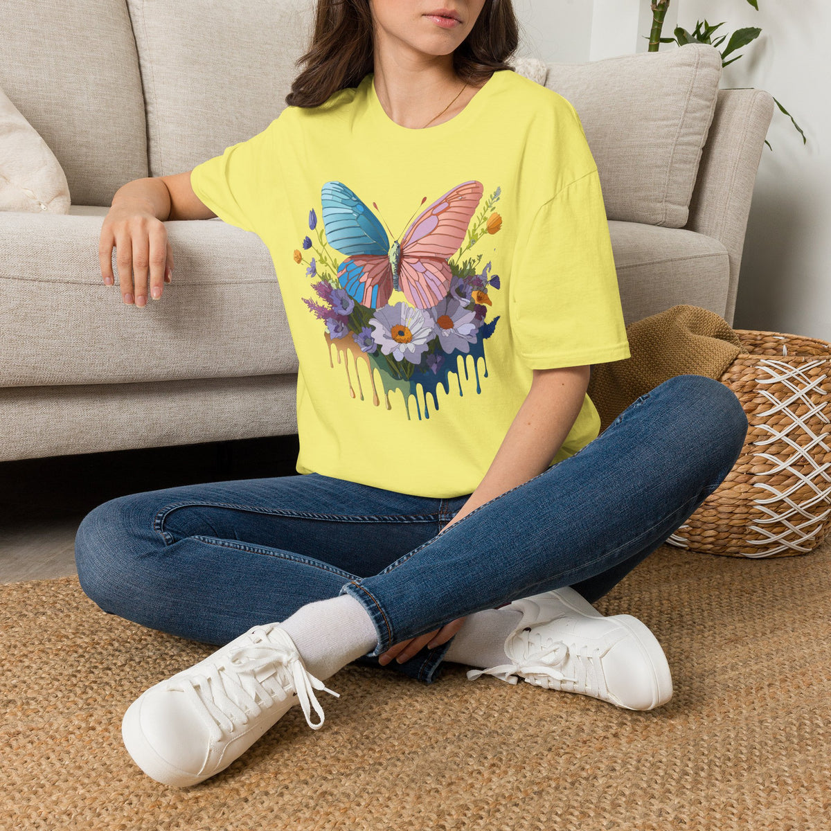 Butterfly Bloom T-Shirt — Pastel Wing Floral Drip Graphic Design Unisex 100 Cotton Gildan T-Shirt