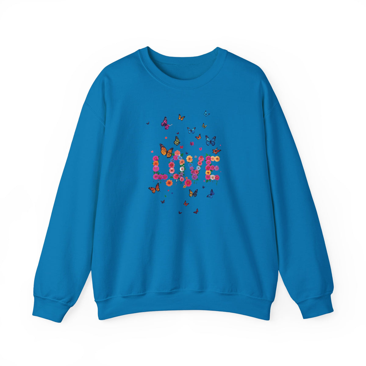 Unisex Floral Love Sweatshirt, Love Floral Sweatshirt, Floral Butterfly Sweatshirt, 50/50 Cotton-Poly Valentine's Day Sweatshirt 08