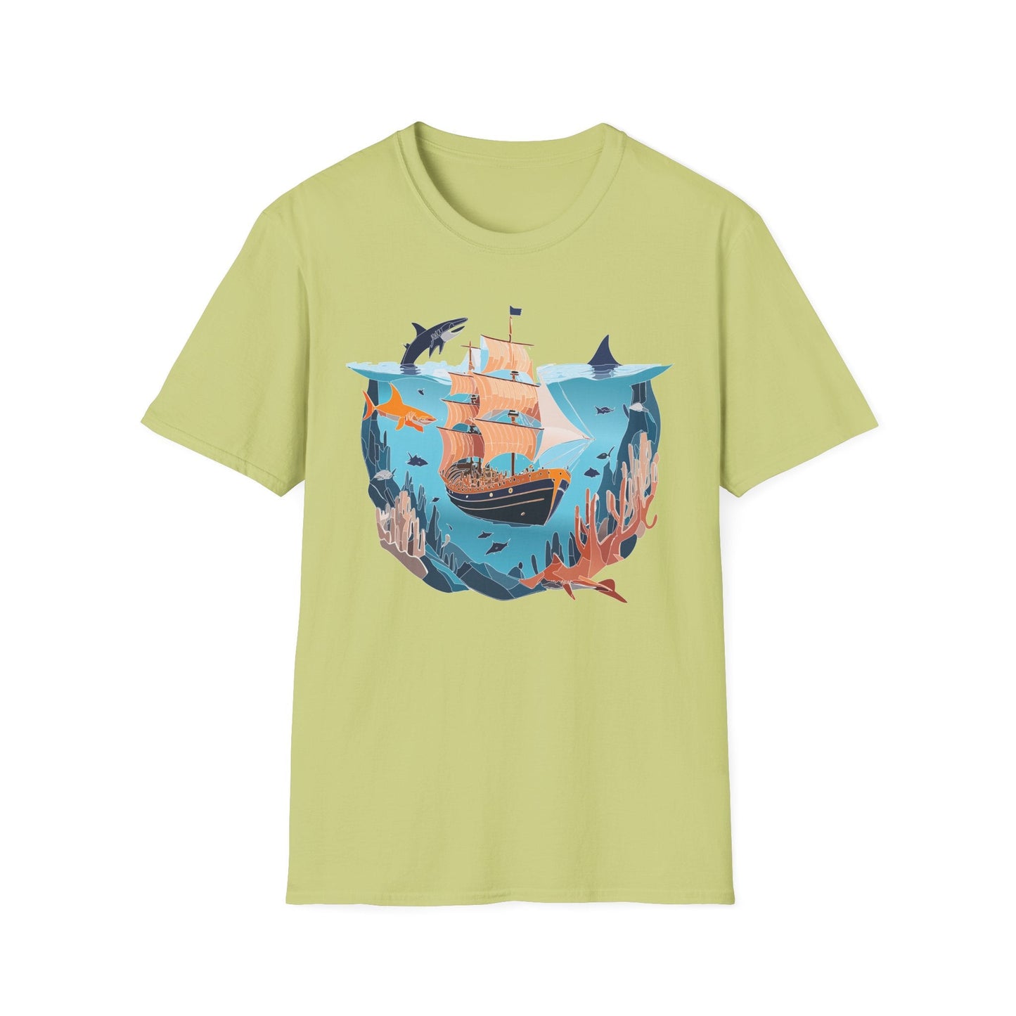 Ocean Tee Shirt Unisex Softstyle 64000 U Boat Design 100 Percent Ring Spun Cotton Tee