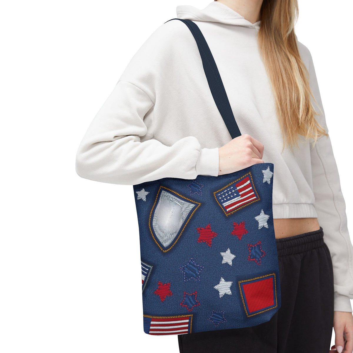 4th of July Graphic Denim Fabric Imitation Print Unisex Canvas Bag Poly Spun 3 Sizes Tote Bag 200-8