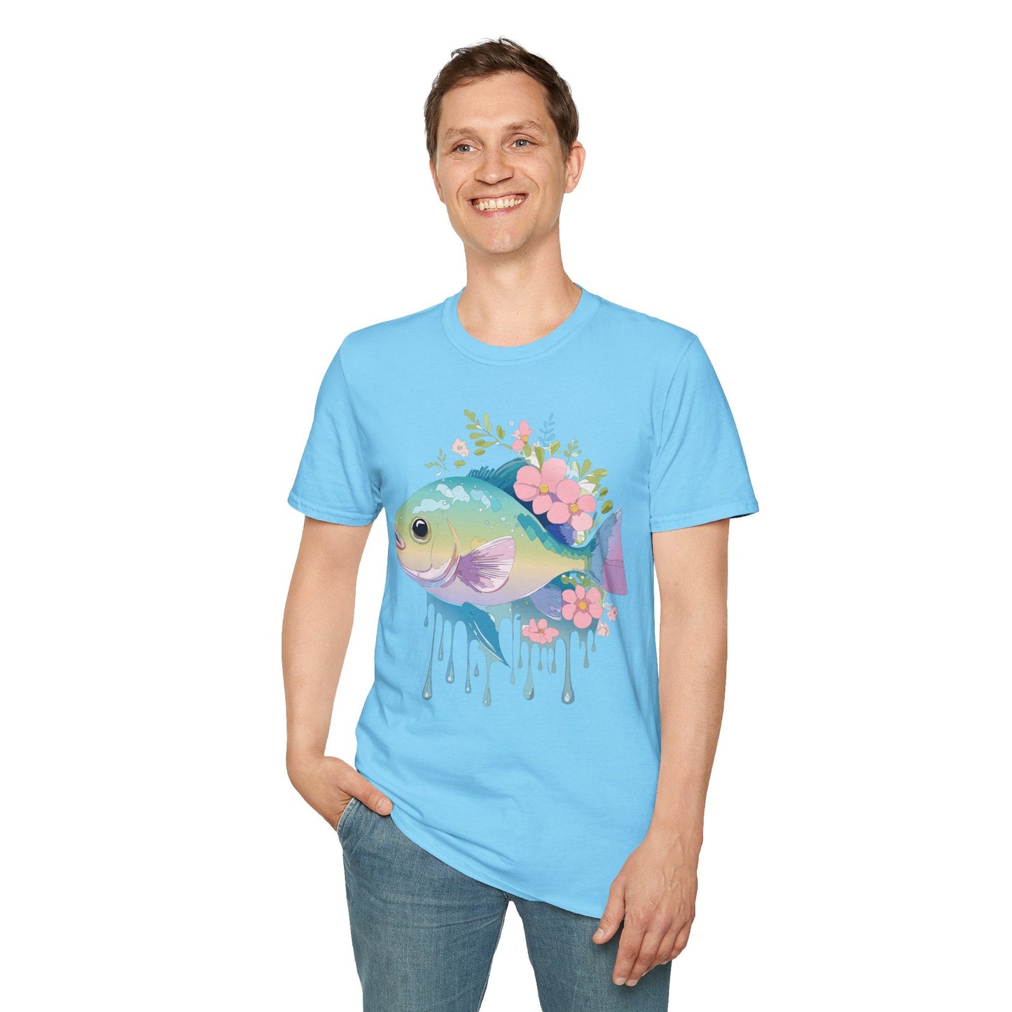 Fish Art Graphic Tee Unisex Gildan Softstyle 64000 100 Percent Ring Spun Cotton Comfortable Tee
