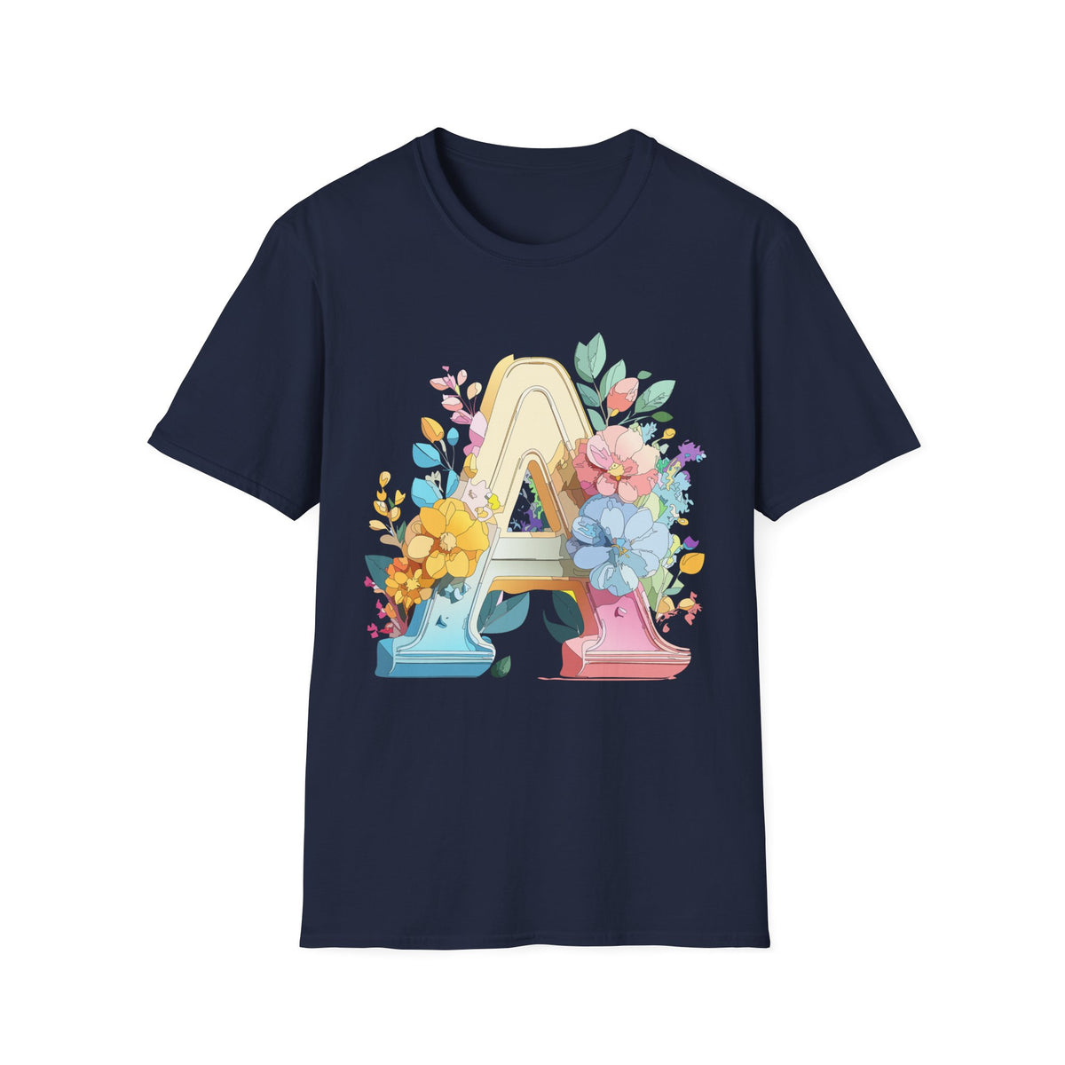 Floral Letter A Monogram T-Shirt | Botanical Initial Tee