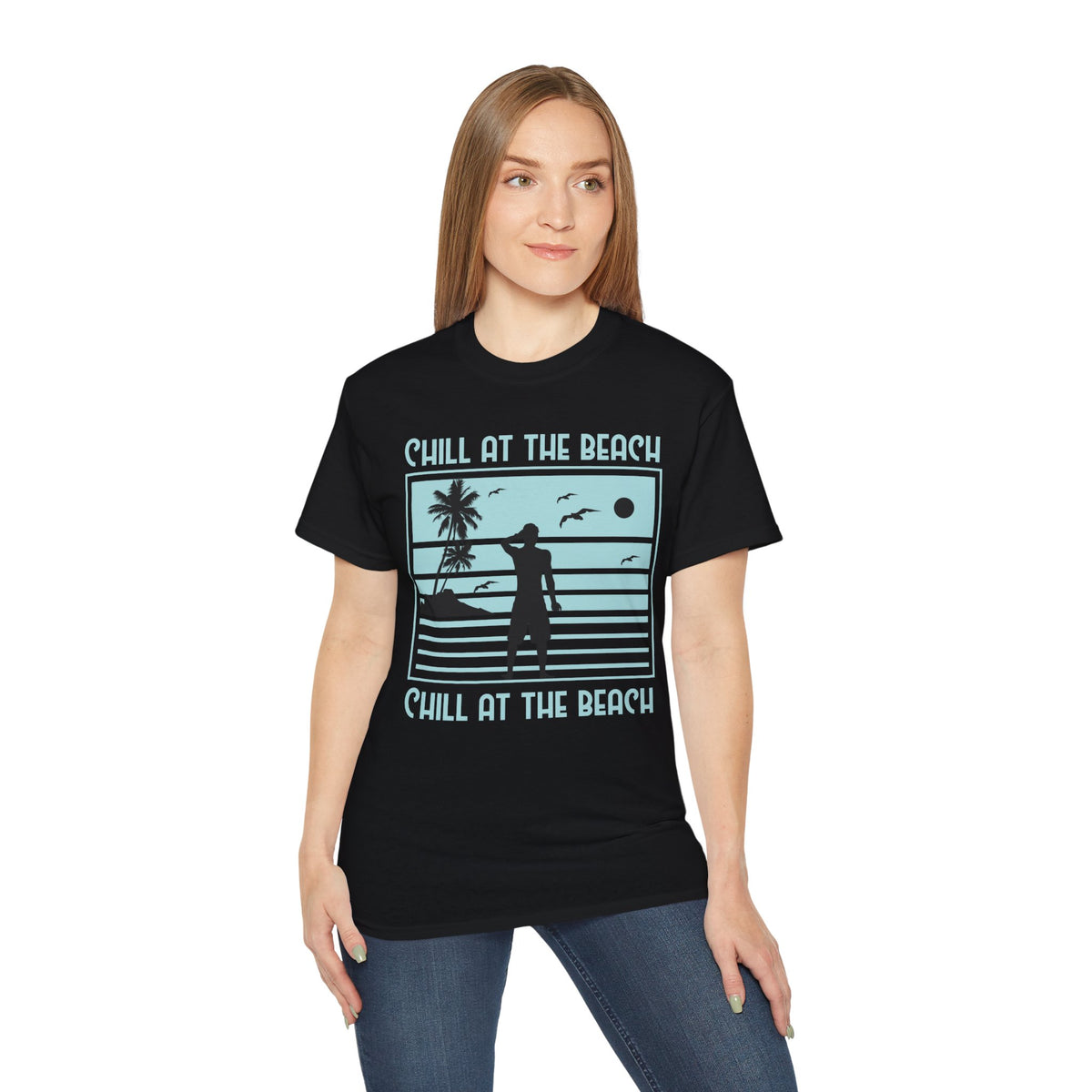 Chill at the Beach silhouette surf scene Tee | Palm trees, sunset, ocean vibes