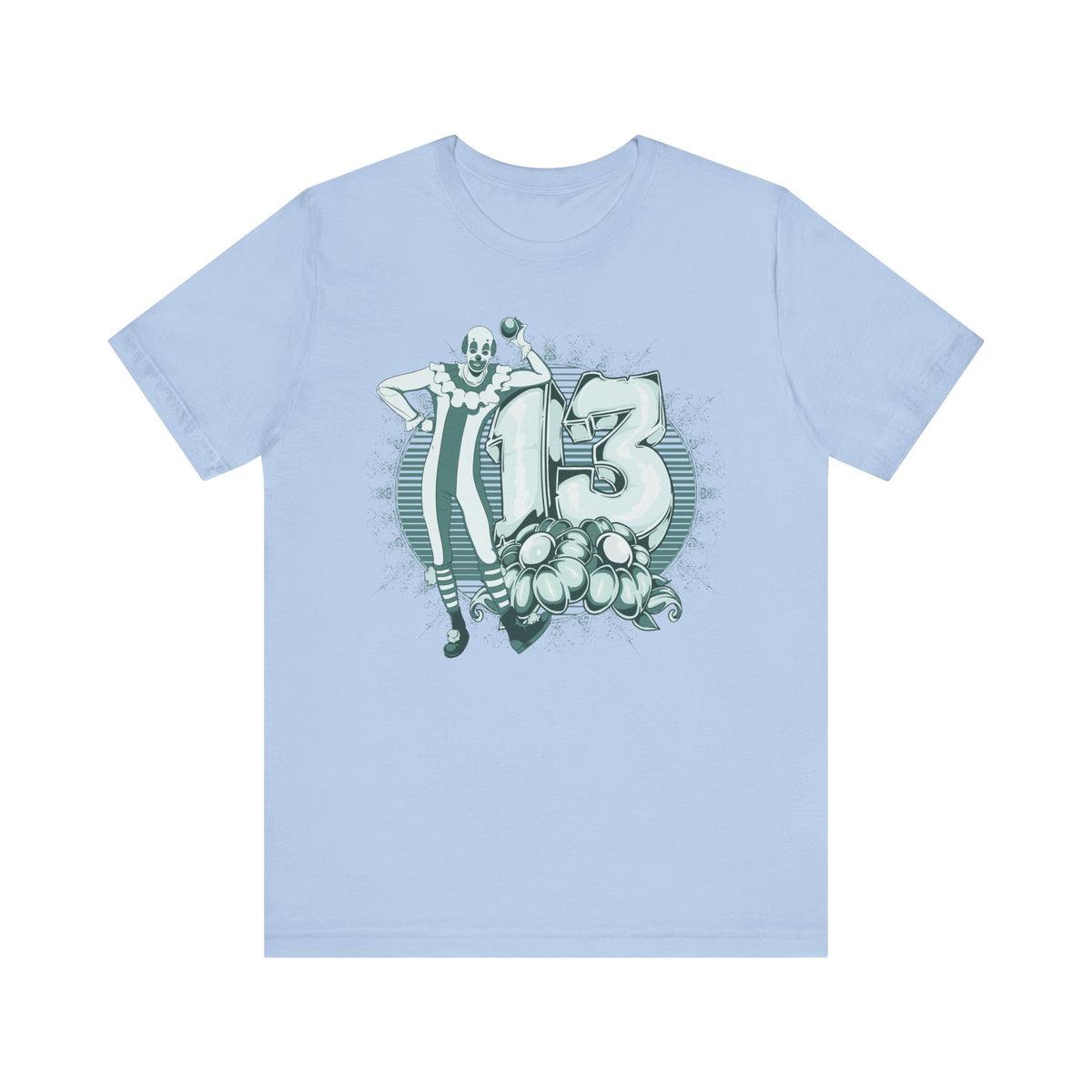 Lucky Number 13 Clown Illustration T-Shirt Vintage Numbers Floral Motif Unisex Cotton Art-39