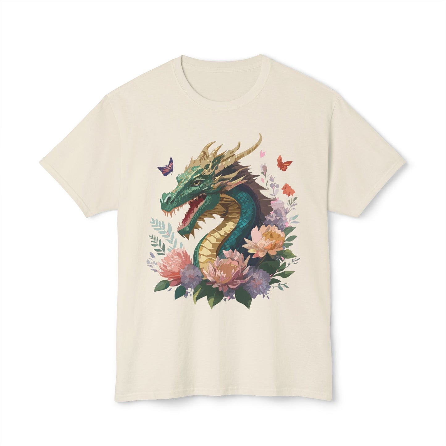 Dragon T-Shirt, Vintage Dragon Tee, Floral Tees, Dragon Art Design Shirt, Tee Shirt with Dragon 3