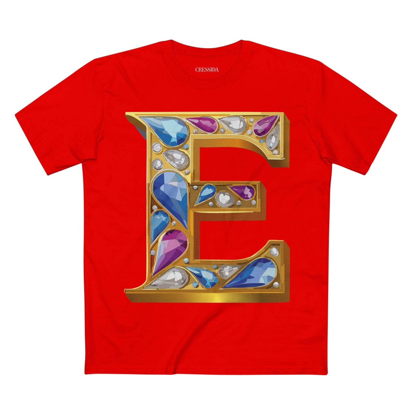 Letter E Graphic Design Tee Unisex 100 Cotton With Antique Gold Letters Artwork T-Shirt
