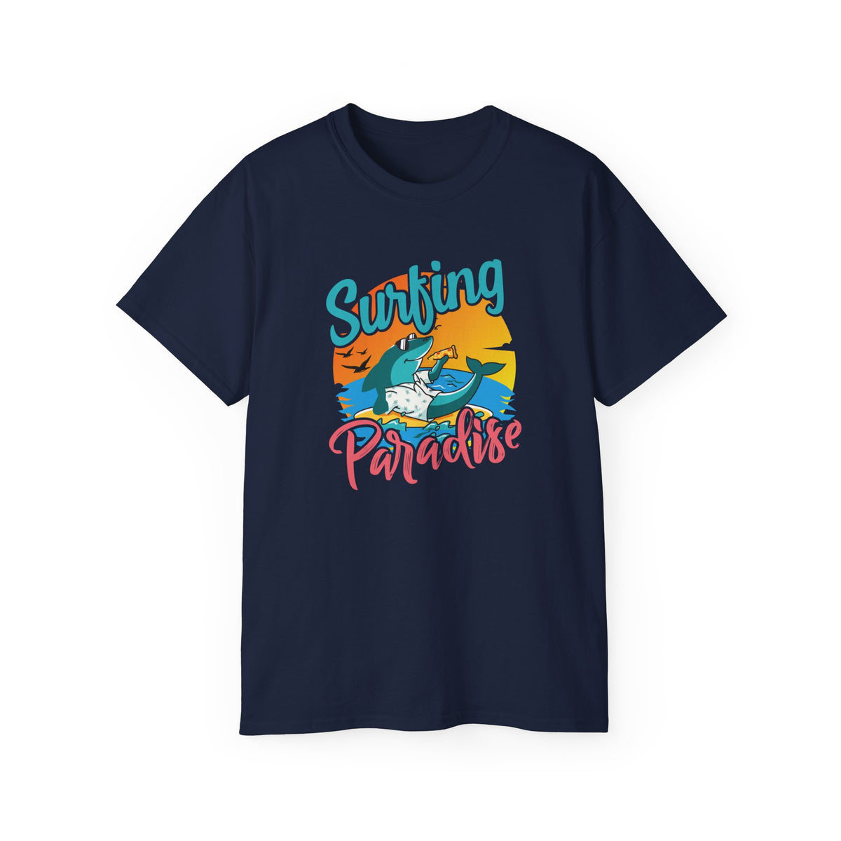 Surfing Paradise T-Shirt | Retro Beach Wave Shark Graphic