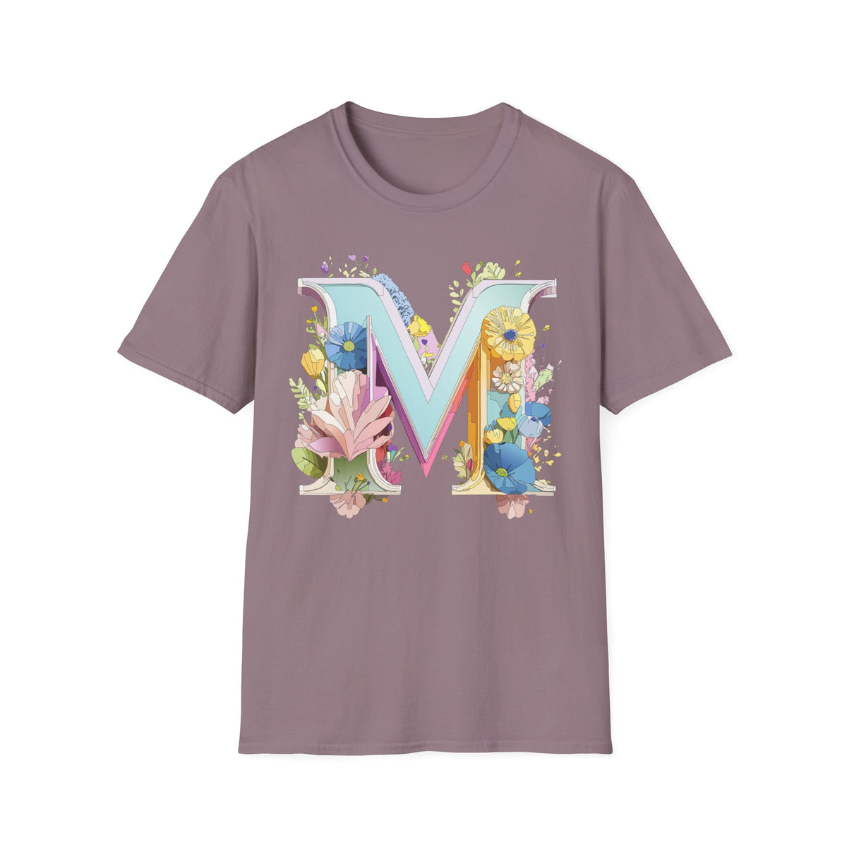 Floral Letter M T-Shirt | Monogram Initial Tee, Spring Flowers