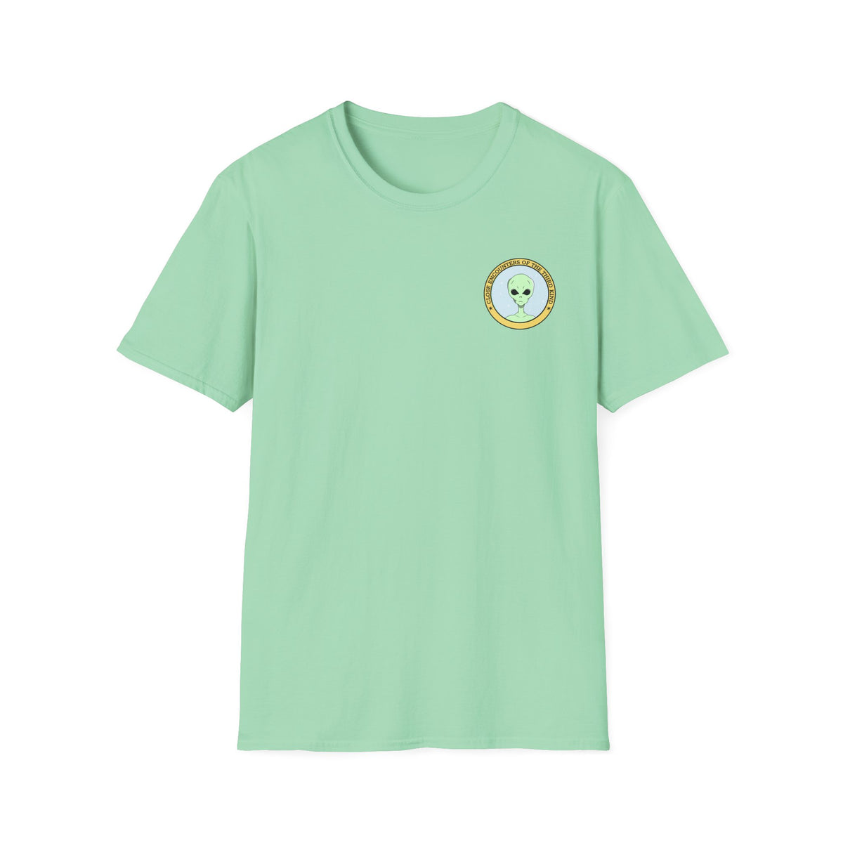 Alien Badge Small Chest Logo Retro Space Graphic Tee Gildan Unisex 100 Cotton Tee Shirt r104