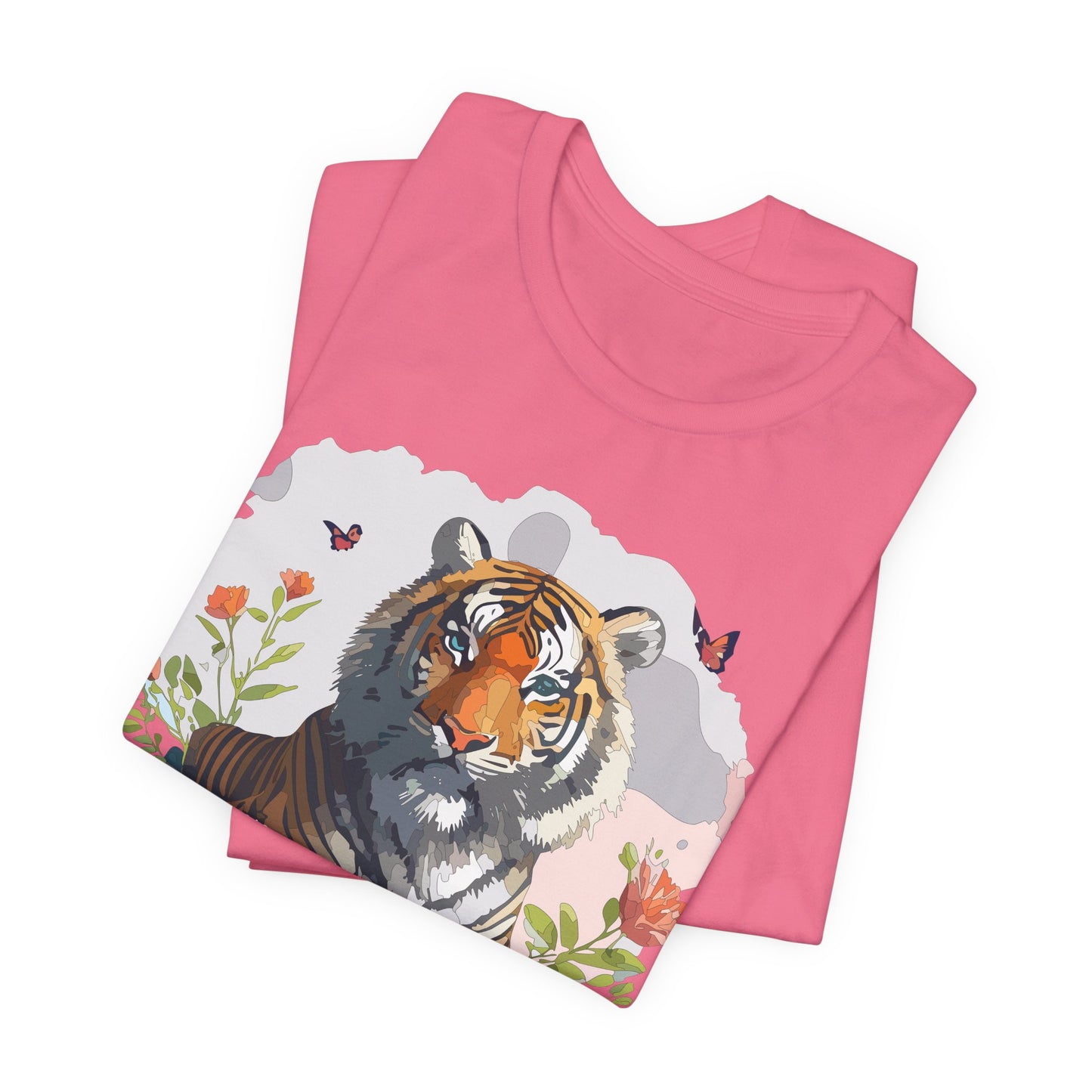 Floral Tiger Graphic Tee, Animal Shirt, Tiger Shirt, Flower Top, T-Shirt with Animal, Art Design