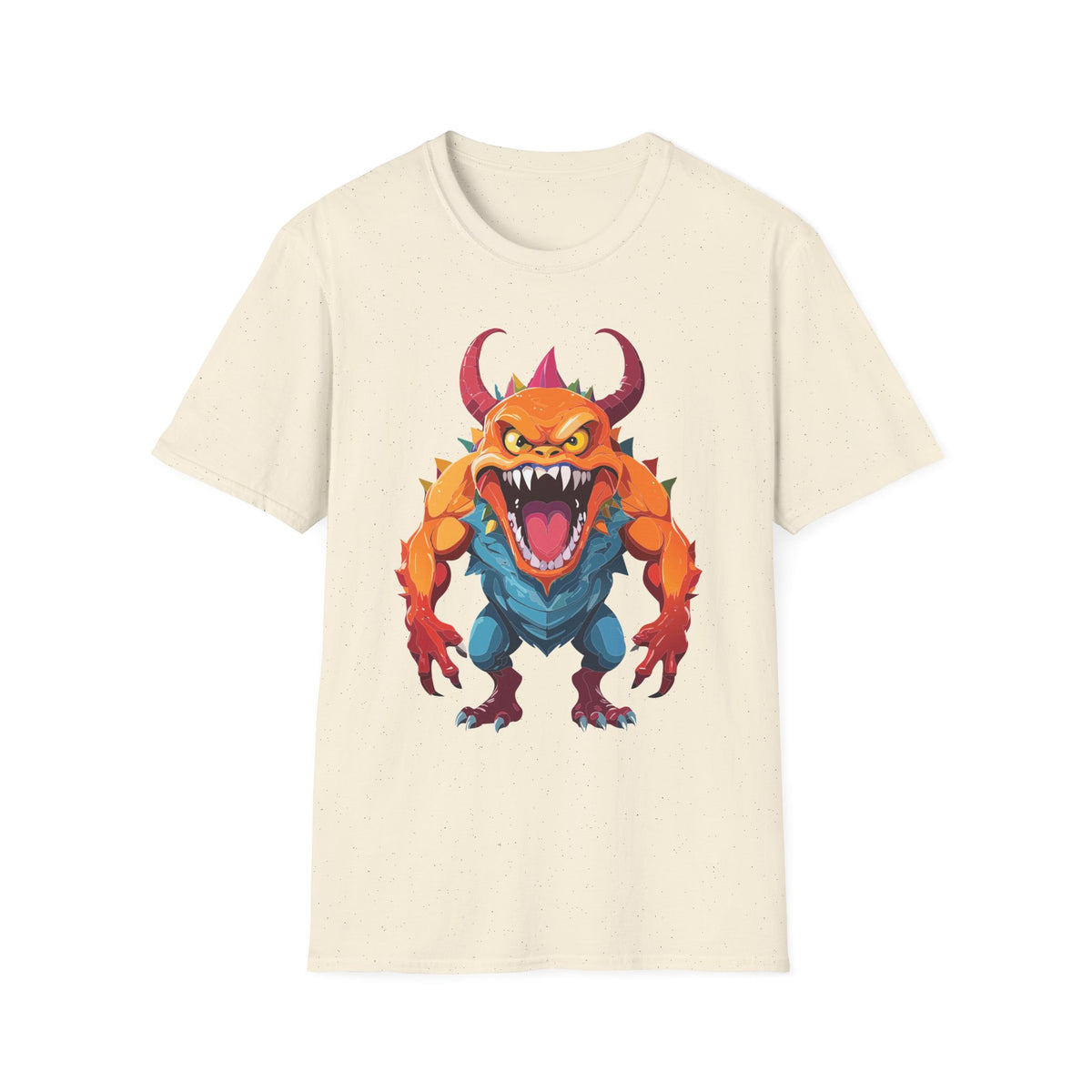 Monster Graphic T-Shirt — Fierce Orange Demon Design Cartoon Graphic Tee Unisex 100 Cotton Gildan T-Shirt
