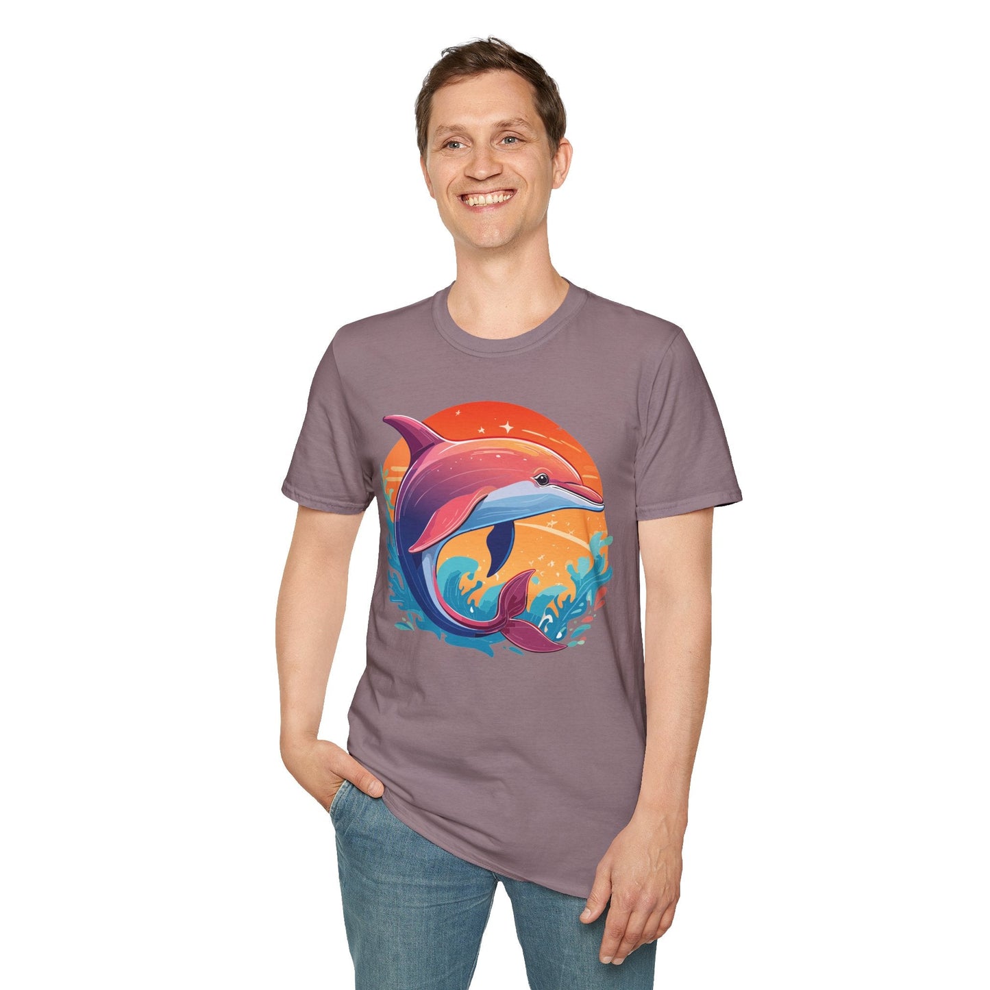 Dolphin Shirt Unisex Tee 100 Percent Ring Spun Cotton Softstyle Gildan 64000 Comfort Fit