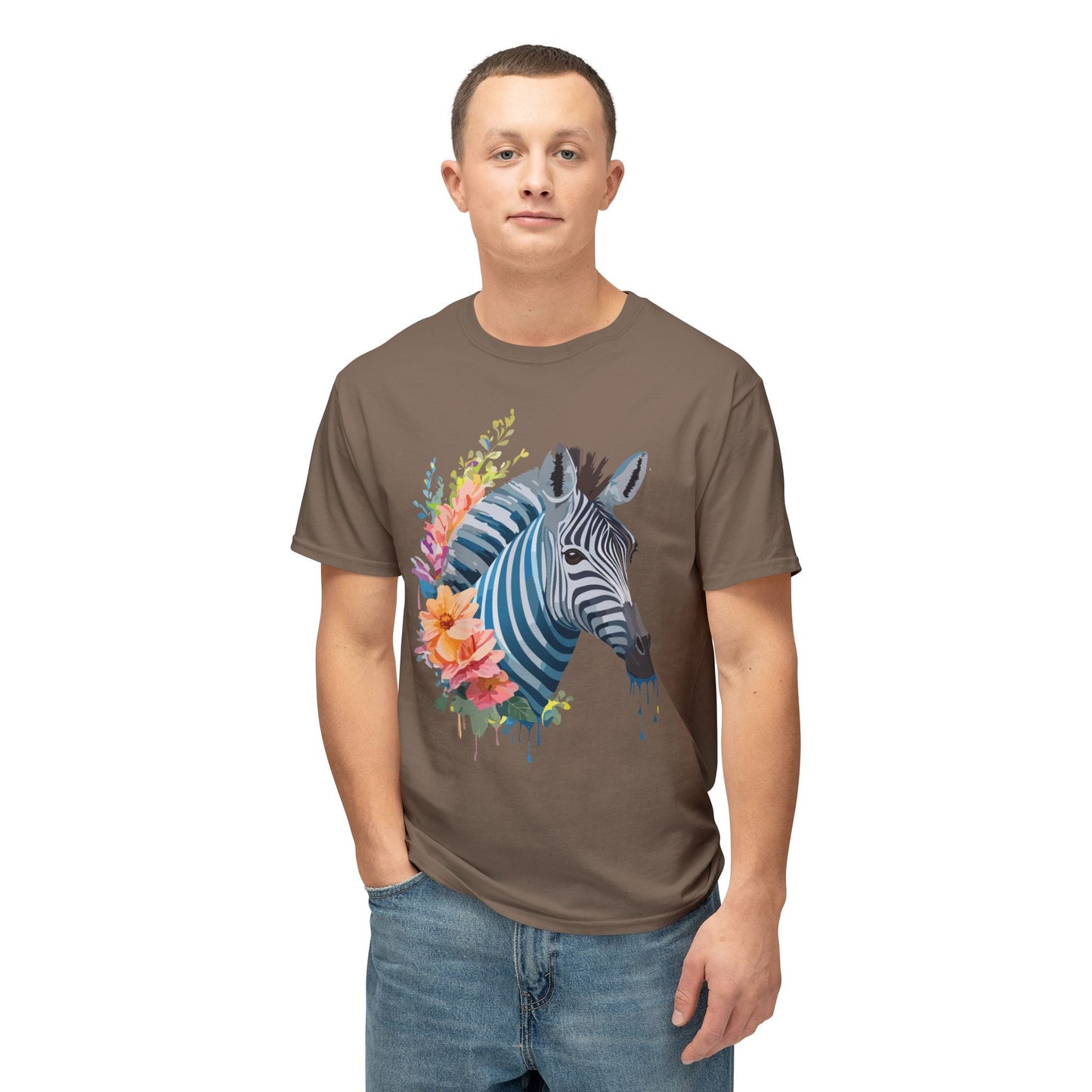 Unisex Zebra Art Print T Shirt 100 Percent Cotton Vintage Floral Design Tee Made In USA
