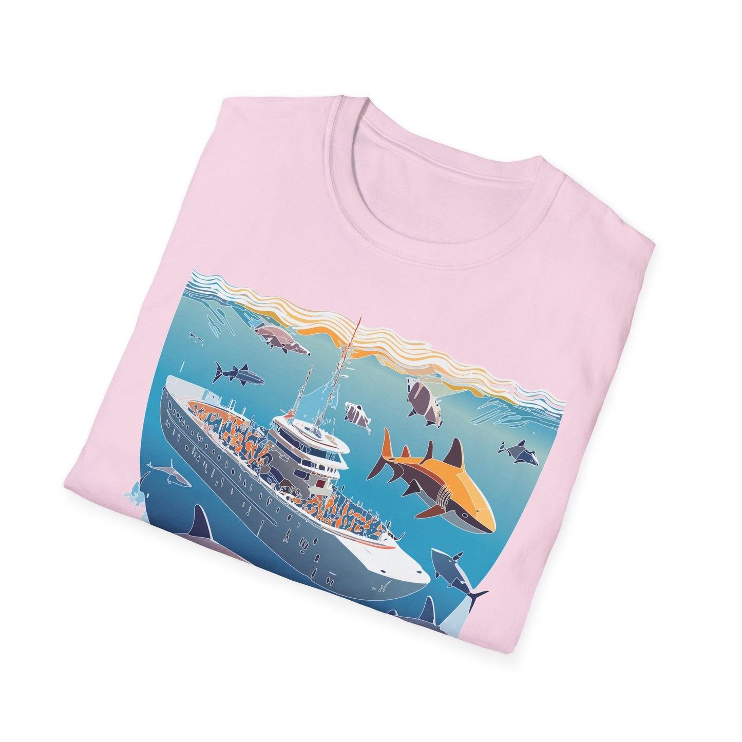 Ocean Tee Shirt Unisex Softstyle Short Sleeve With Ocean Art Design 100 Percent Ring Spun Cotton