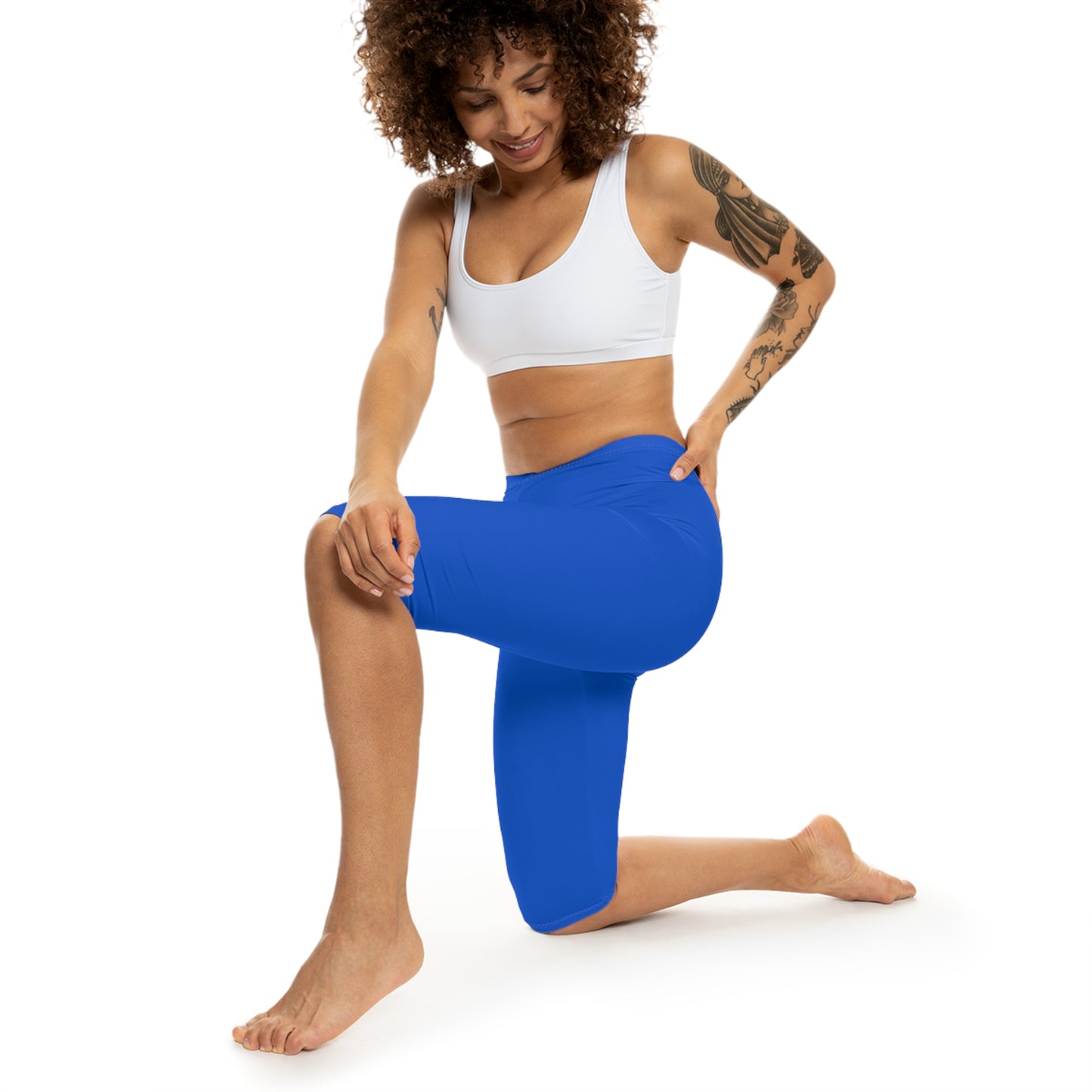 Laser Blue Color Women's Brushed Suede Poly Span Casual Capri Leggings XS-2XL