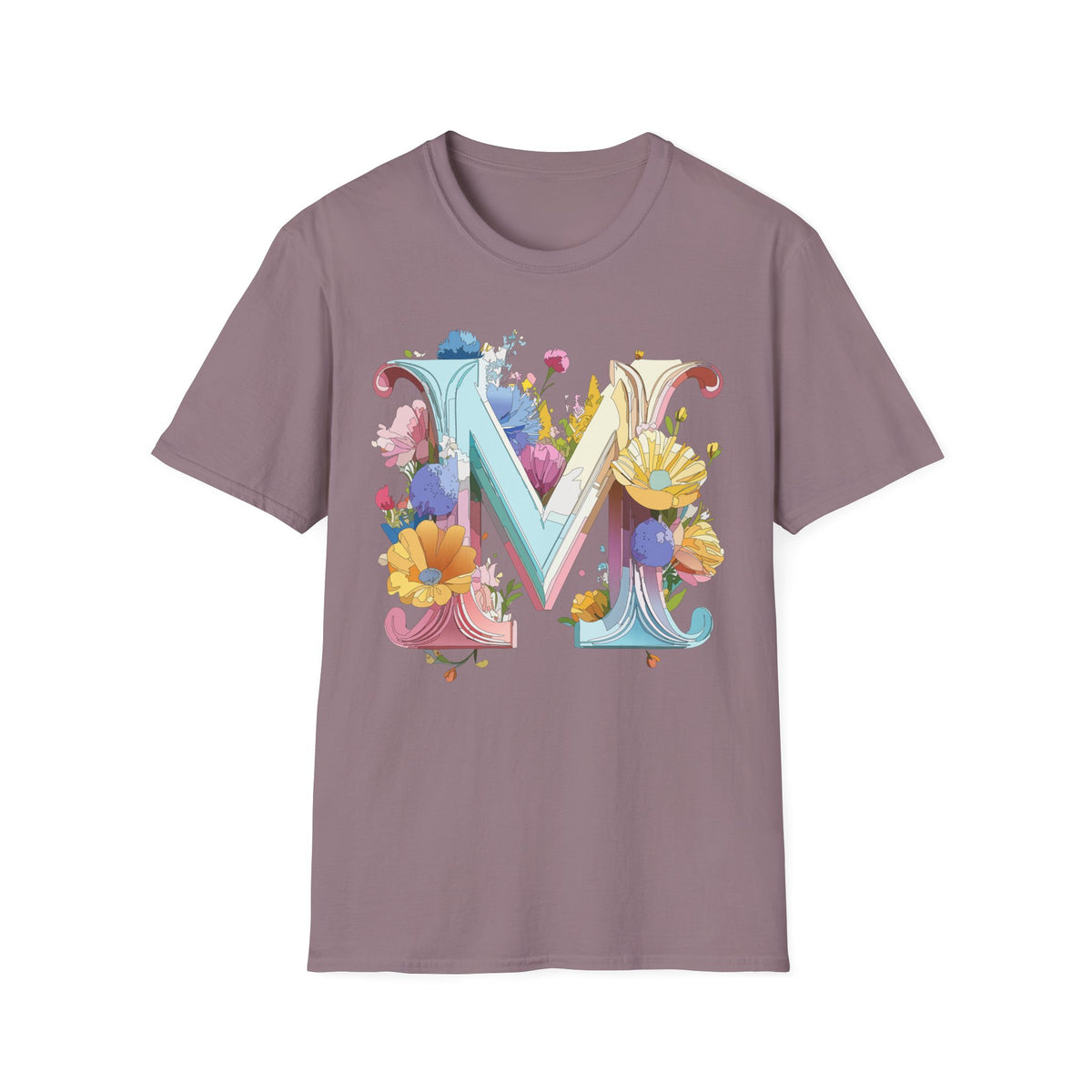 Floral Letter M Monogram T-Shirt | Watercolor Garden Initial Tee
