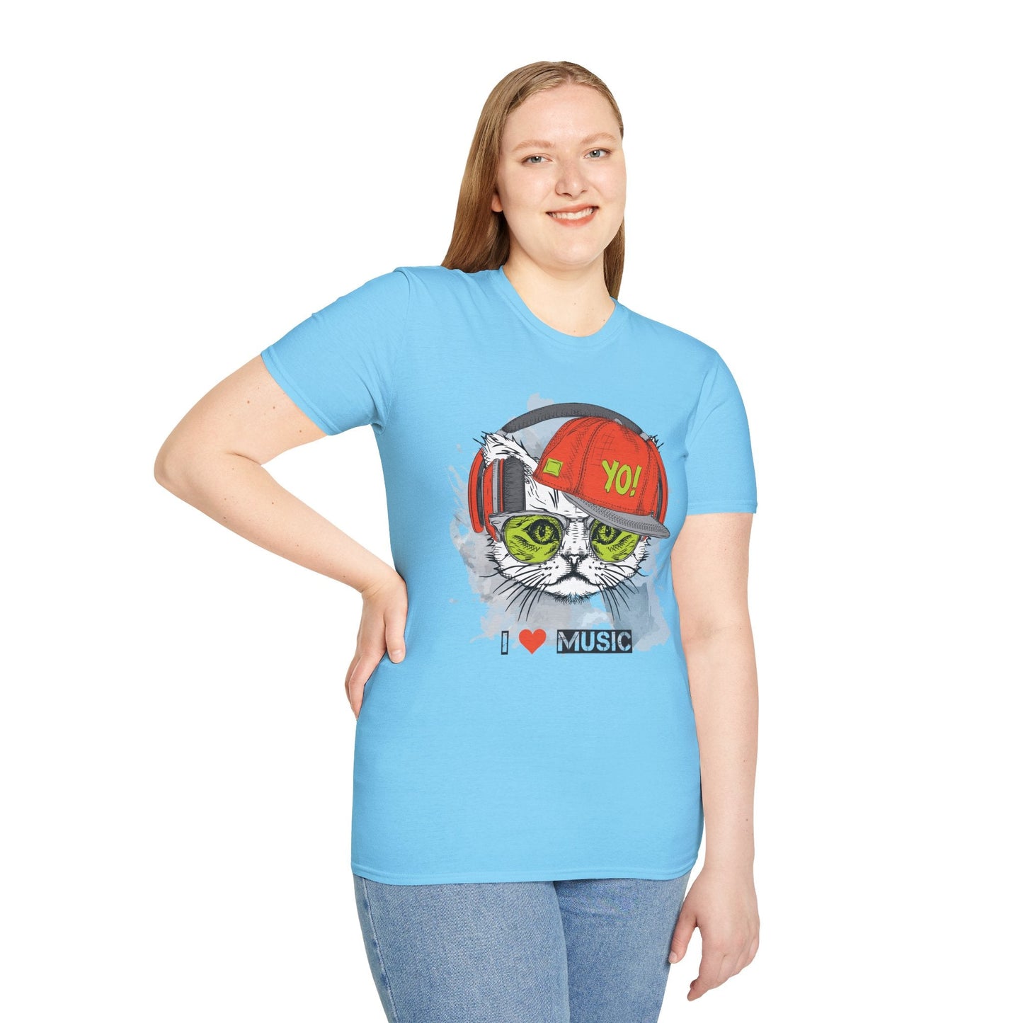 I Love Music Animals Shirt With Headphones Unisex Softstyle Tee Gildan 64000 Cotton Comfort