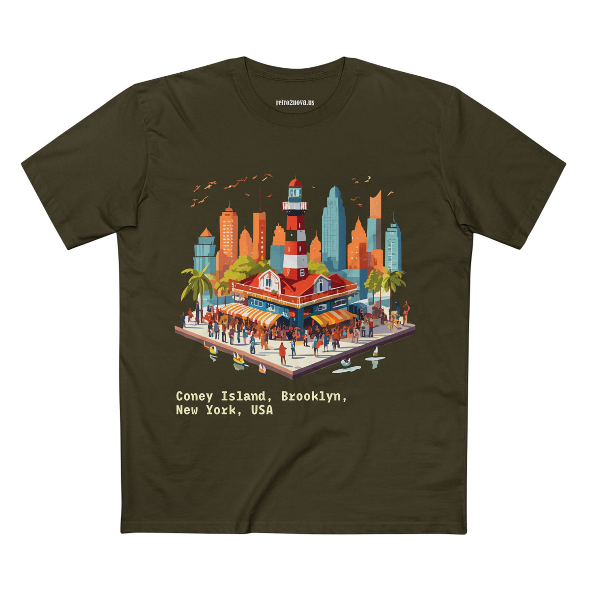 Coney Island Brooklyn New York Tee | Cityscape Lighthouse Illustration