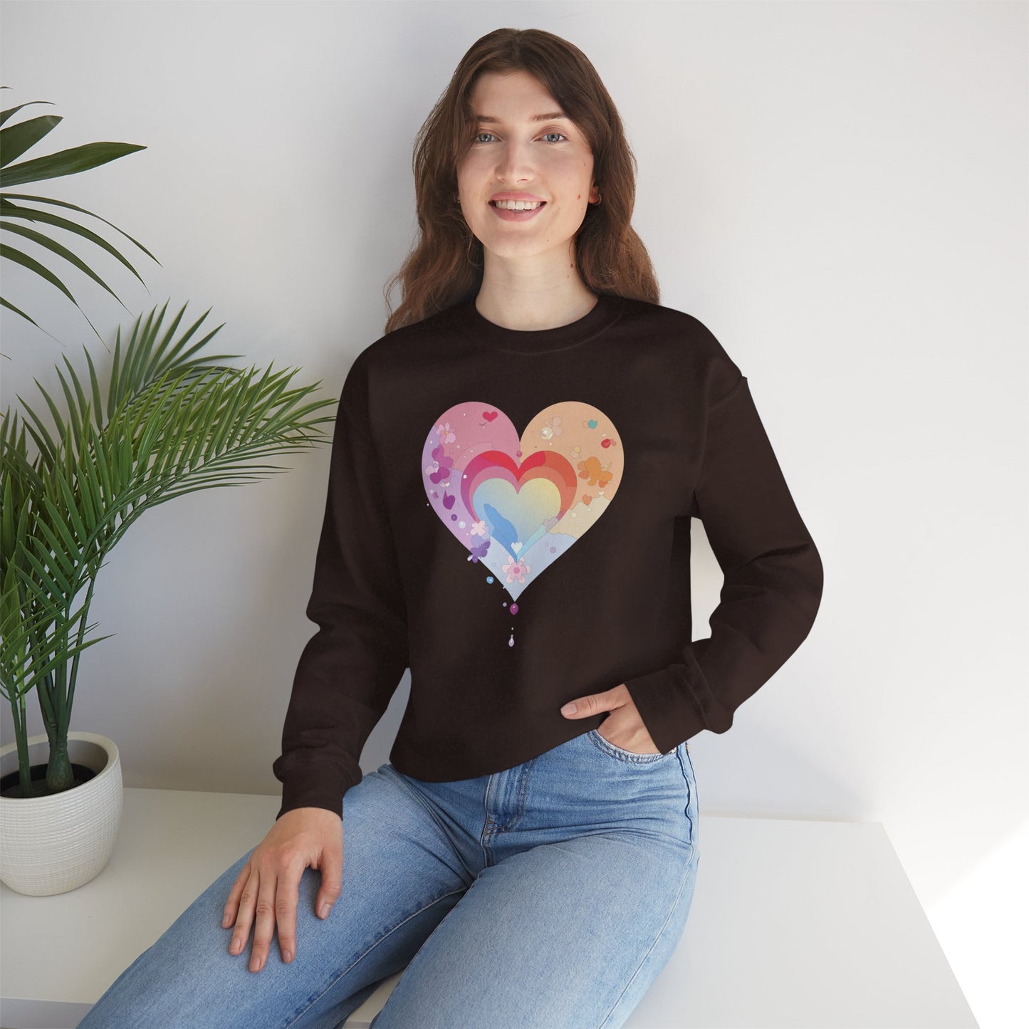 Rainbow Heart Sweatshirt, Floral Heart Sweatshirt, Floral Love Sweatshirt, Valentine's Day Sweatshirt, Rainbow Heart Floral Sweatshirt 114