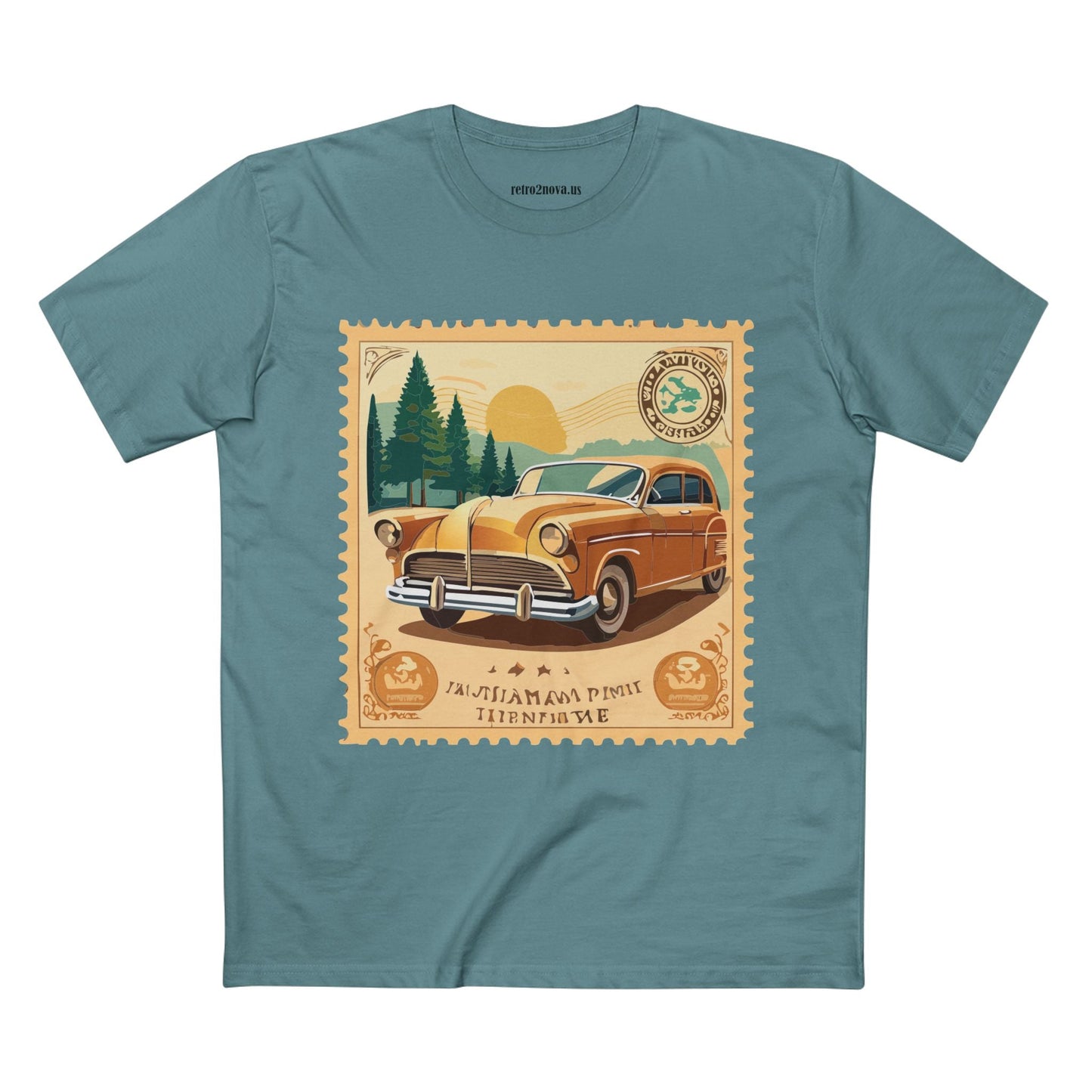 Retro2Nova Postage Stamp Shirt Unisex Premium Cotton Tee With Original Art Design