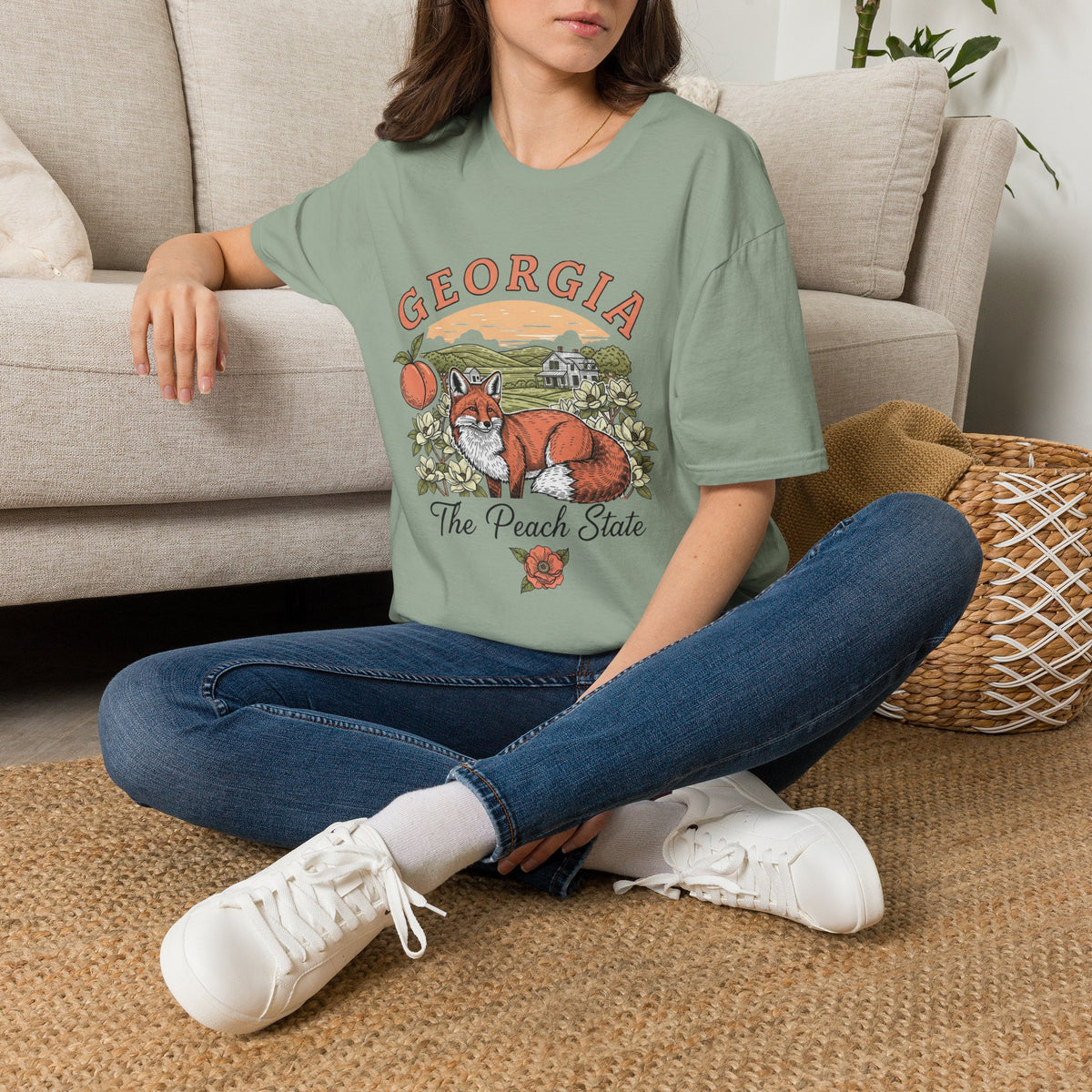Georgia Fox T-Shirt — The Peach State Vintage Fox Graphic Travel Tourist Graphic Design Unisex 100 Cotton Gildan T-Shirt