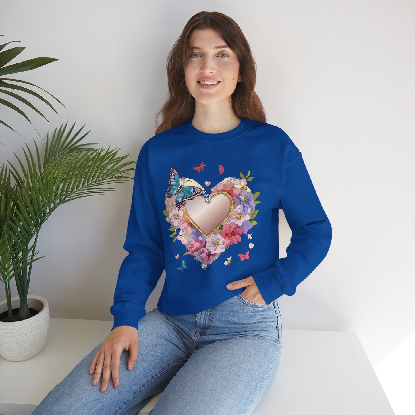 Unisex Floral Heart Sweatshirt Floral Love Sweatshirt Valentines Day Sweatshirt Heart Floral Design