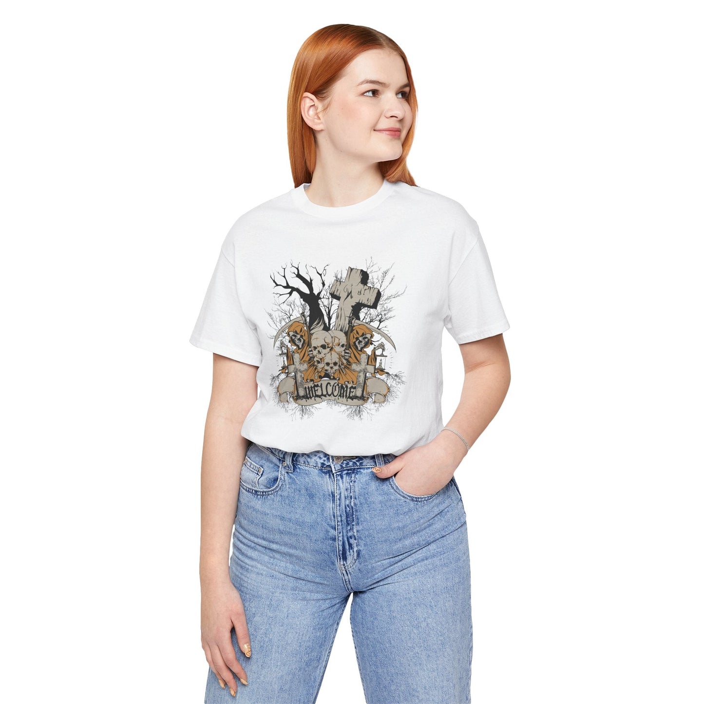 Skull Halloween Graphic Design Unisex Cotton T-Shirt Art-50