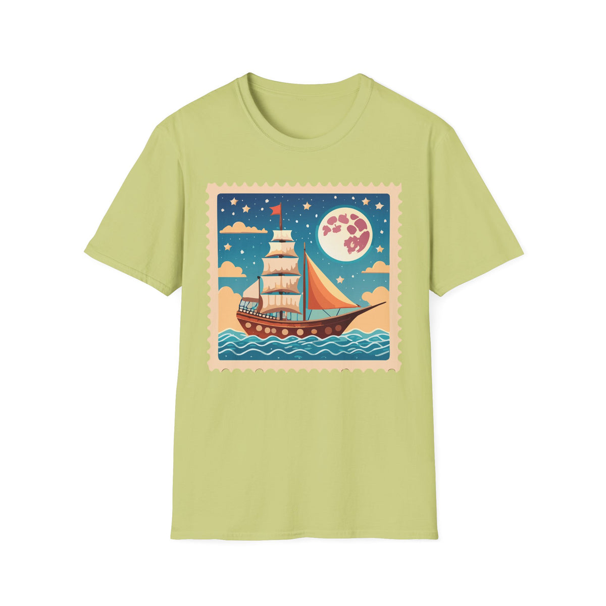 Sailboat Night Scene T-Shirt | Retro Nautical Moon Illustration