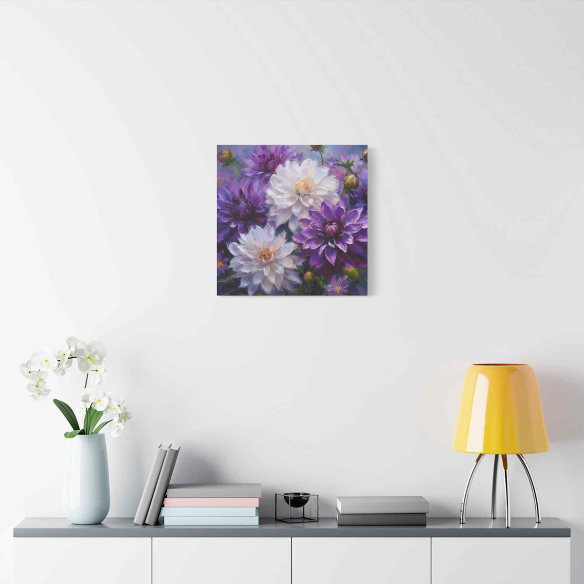 Dahlias Floral Print Canvas, Floral Oil Paint Print 20x20, 24x24, 30x30, 32x32, 36x36 Art Design Pine-Wood Inner Frame MC-171